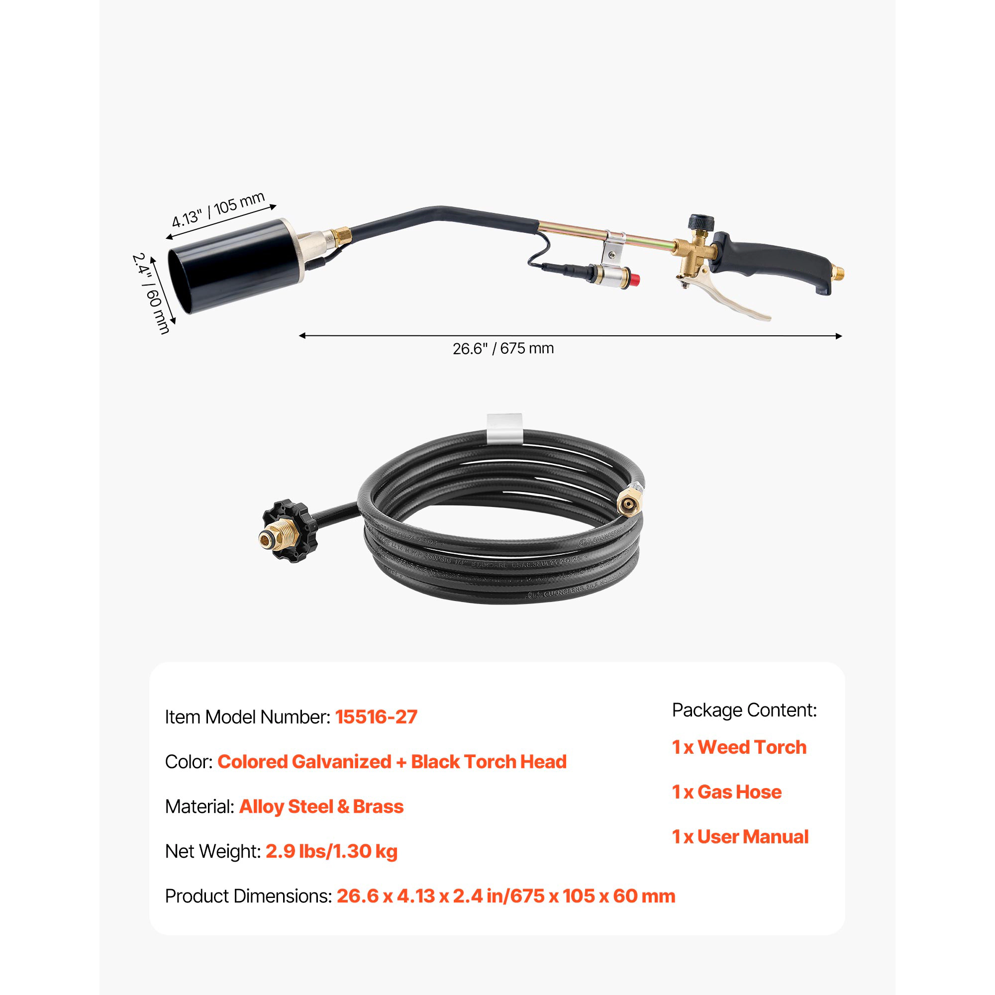 HONGGE Propane Torch Weed Burner, High Output 1, 800, 000 BTU with 10 ft Hose