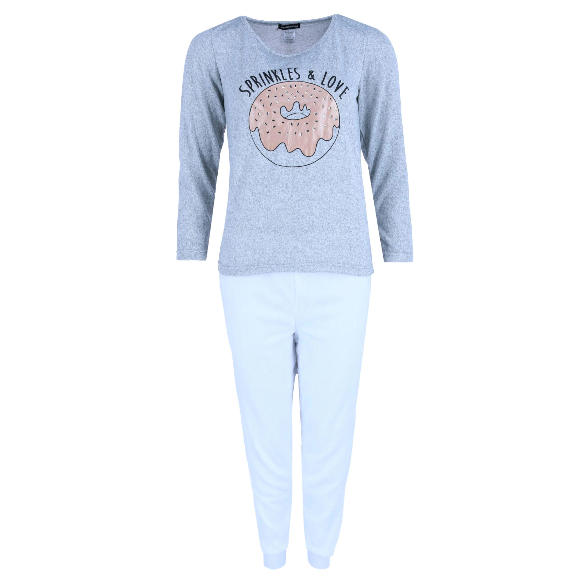 Weekending Women's Knit Donut Top & Plush White Jogger Set