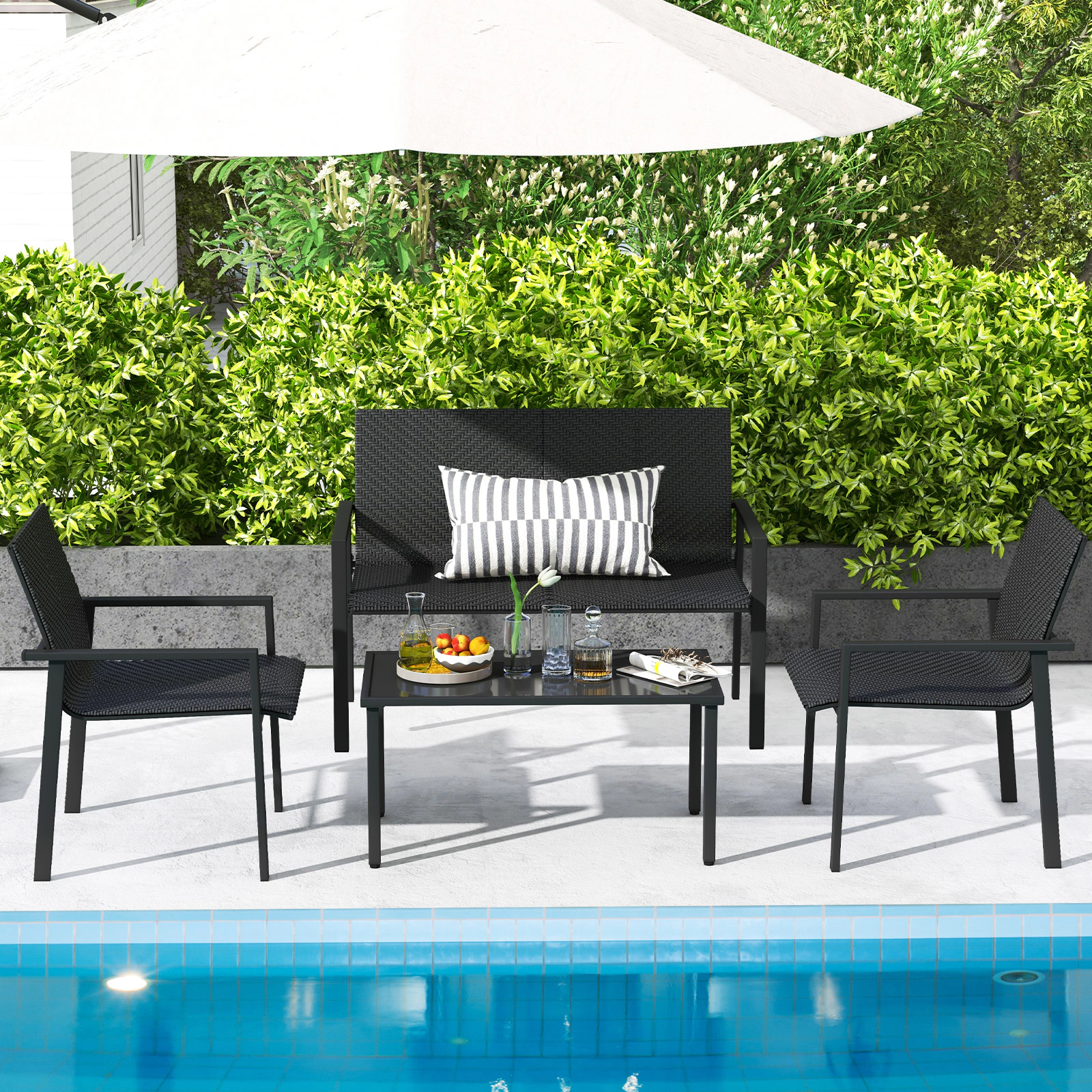 LJG 4 Pieces Patio Furniture Set with Heavy Duty Galvanized Metal Frame