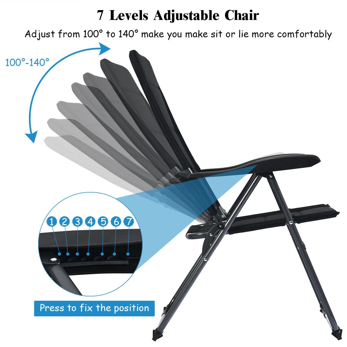 Hivvago 2 Pieces Outdoor Folding Patio Chairs with Adjustable Backrests for Bistro and Backyard