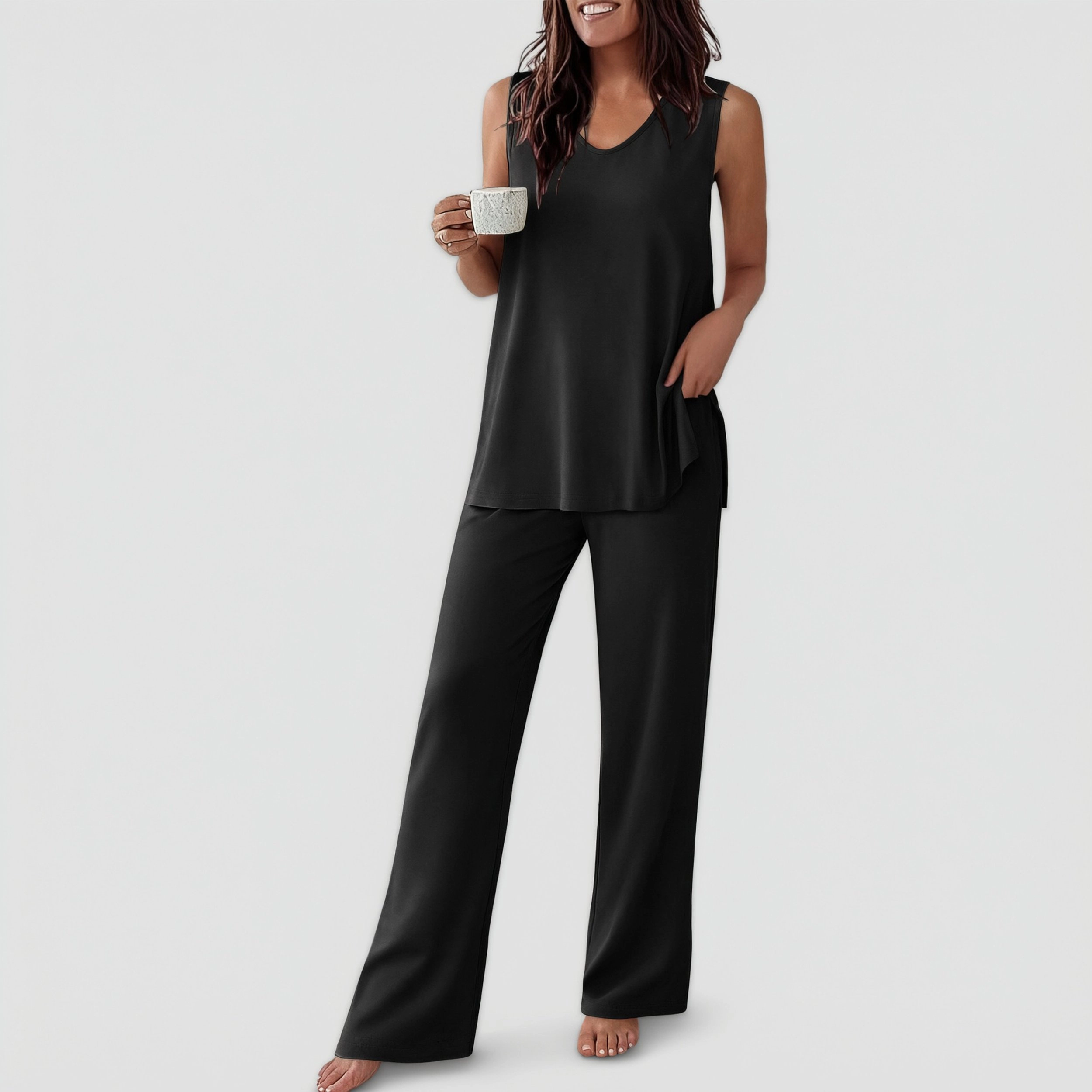 Ekouaer Womens Pajamas Set Sleeveless Lounge Sets Comfy Tank Top and Pants V Neck Sleepwear
