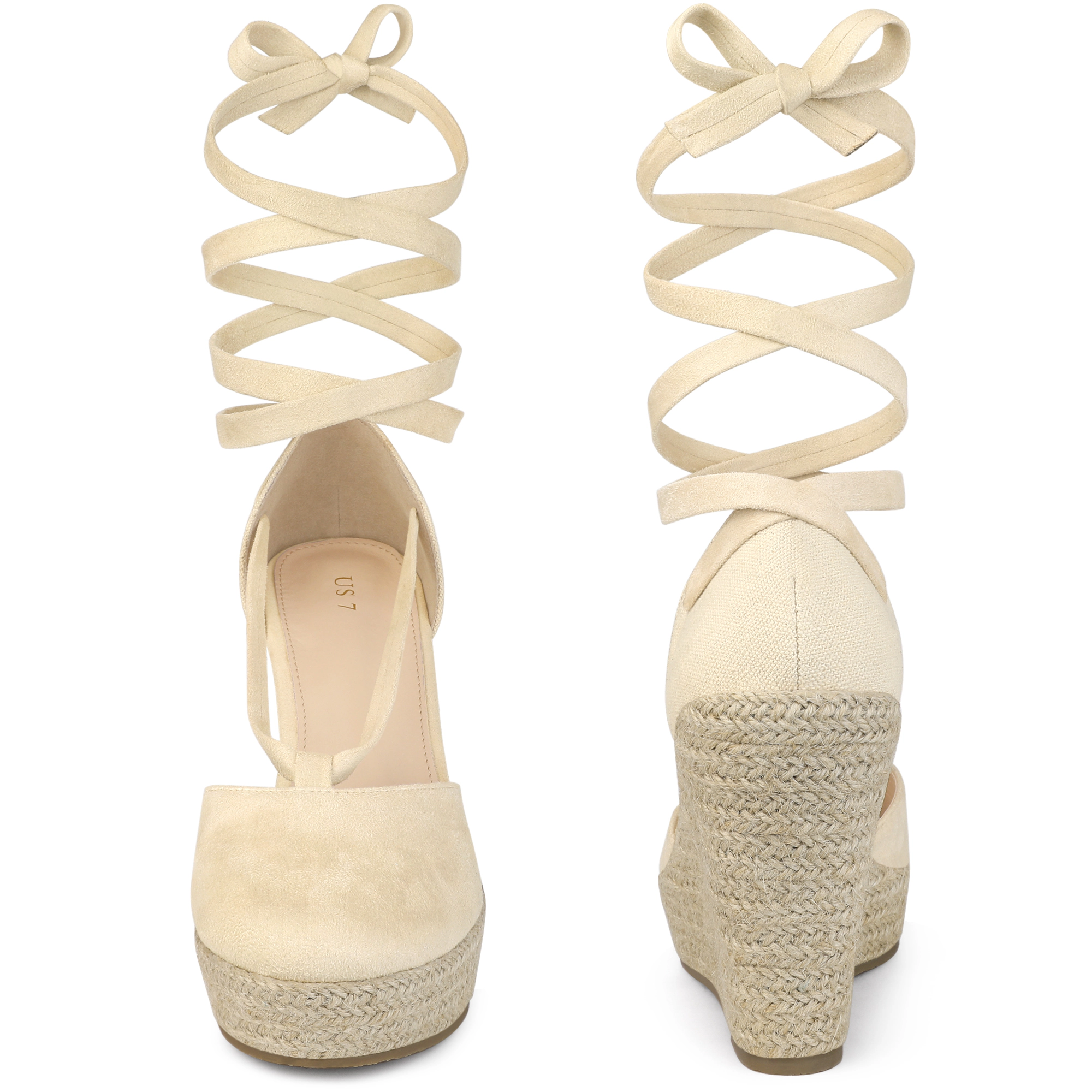 BLISSFUL STEP Women's Lace Up Platform Closed Toe Espadrille Wedge Heel Sandal
