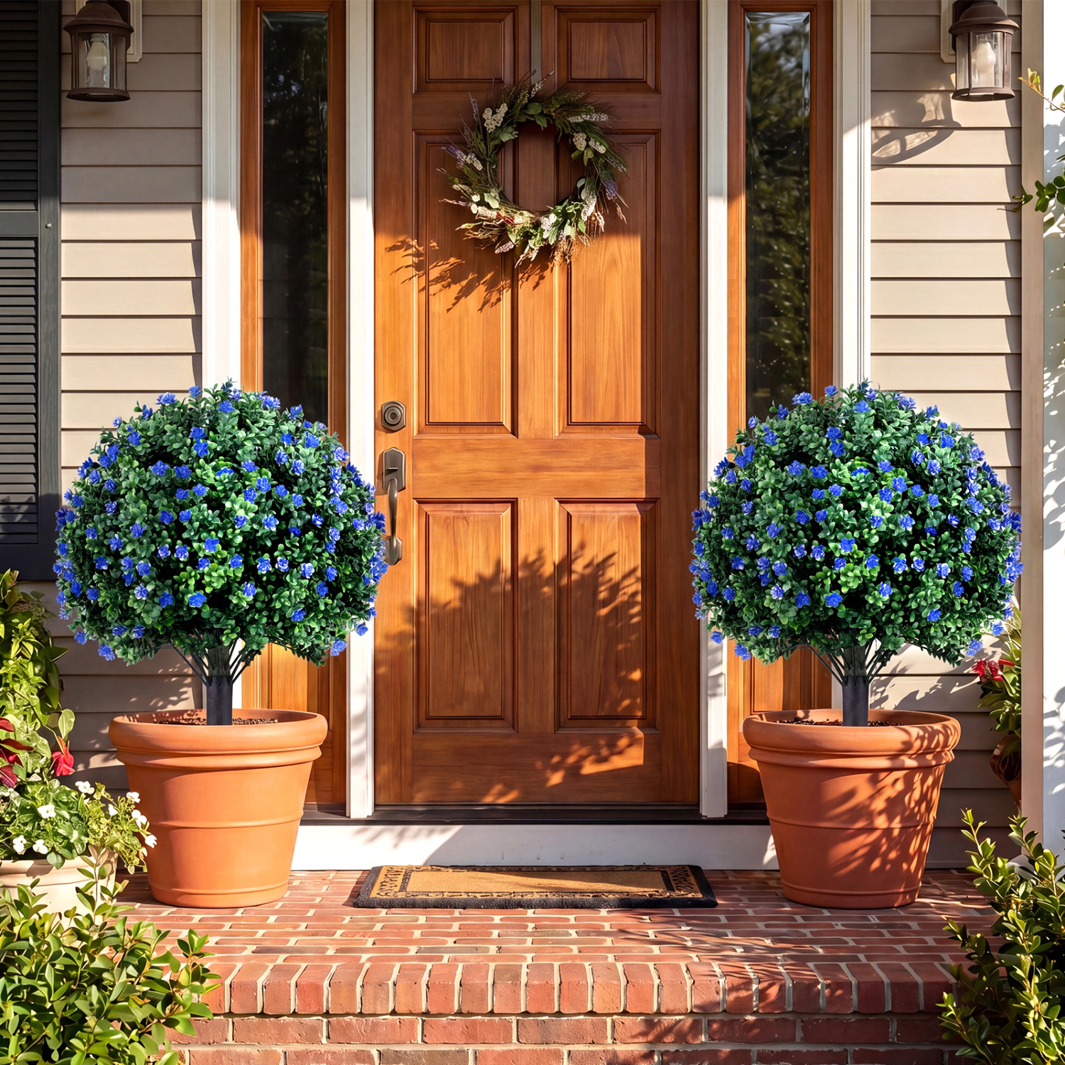 Slickblue Artificial Floral Topiary Ball Tree Set of 2 Purple Outdoor Greenery Decor
