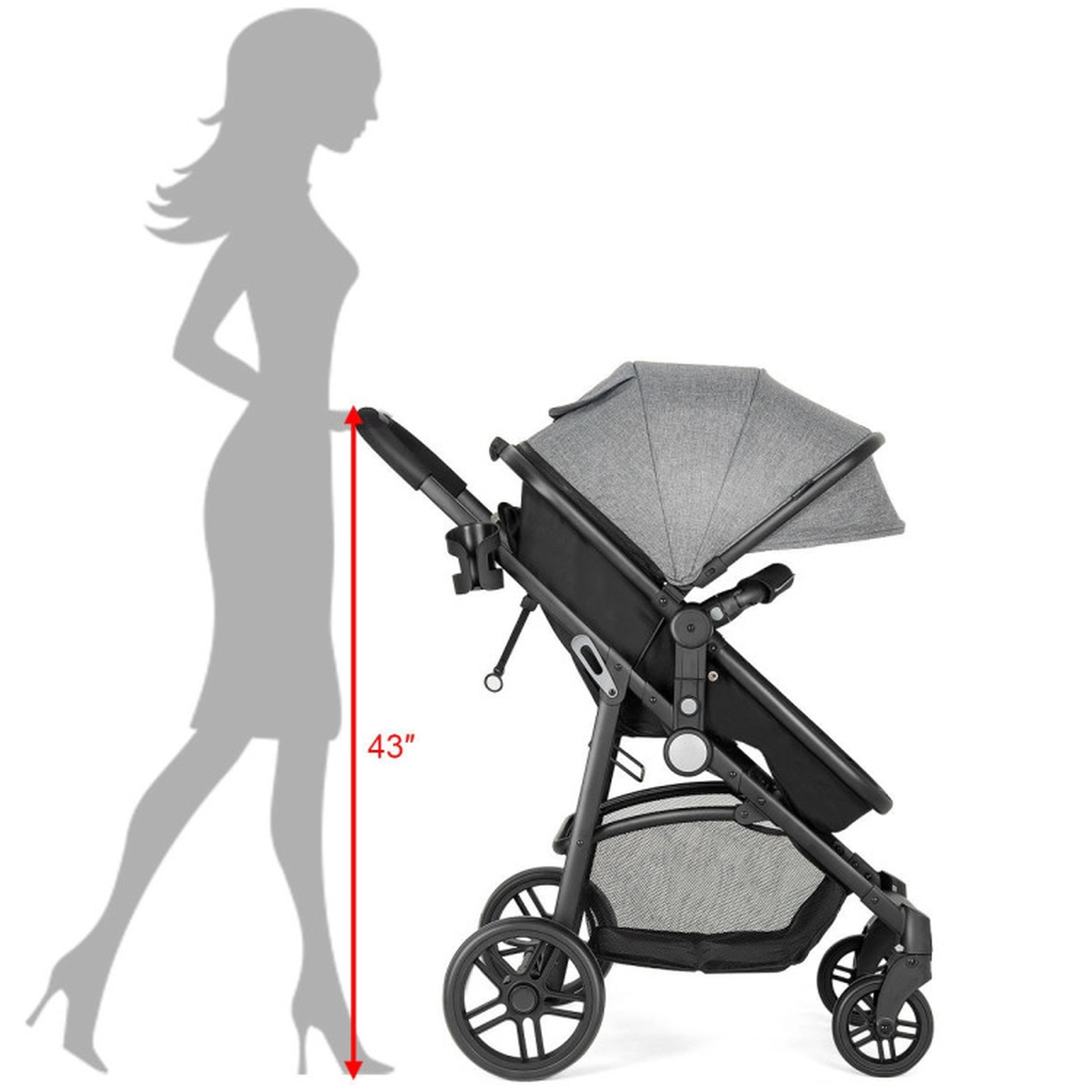 SUGIFT Gray 2-in-1 33-lb Capacity Foldable Baby Stroller Pushchair with Reversible Seat and Sleeping Cushion