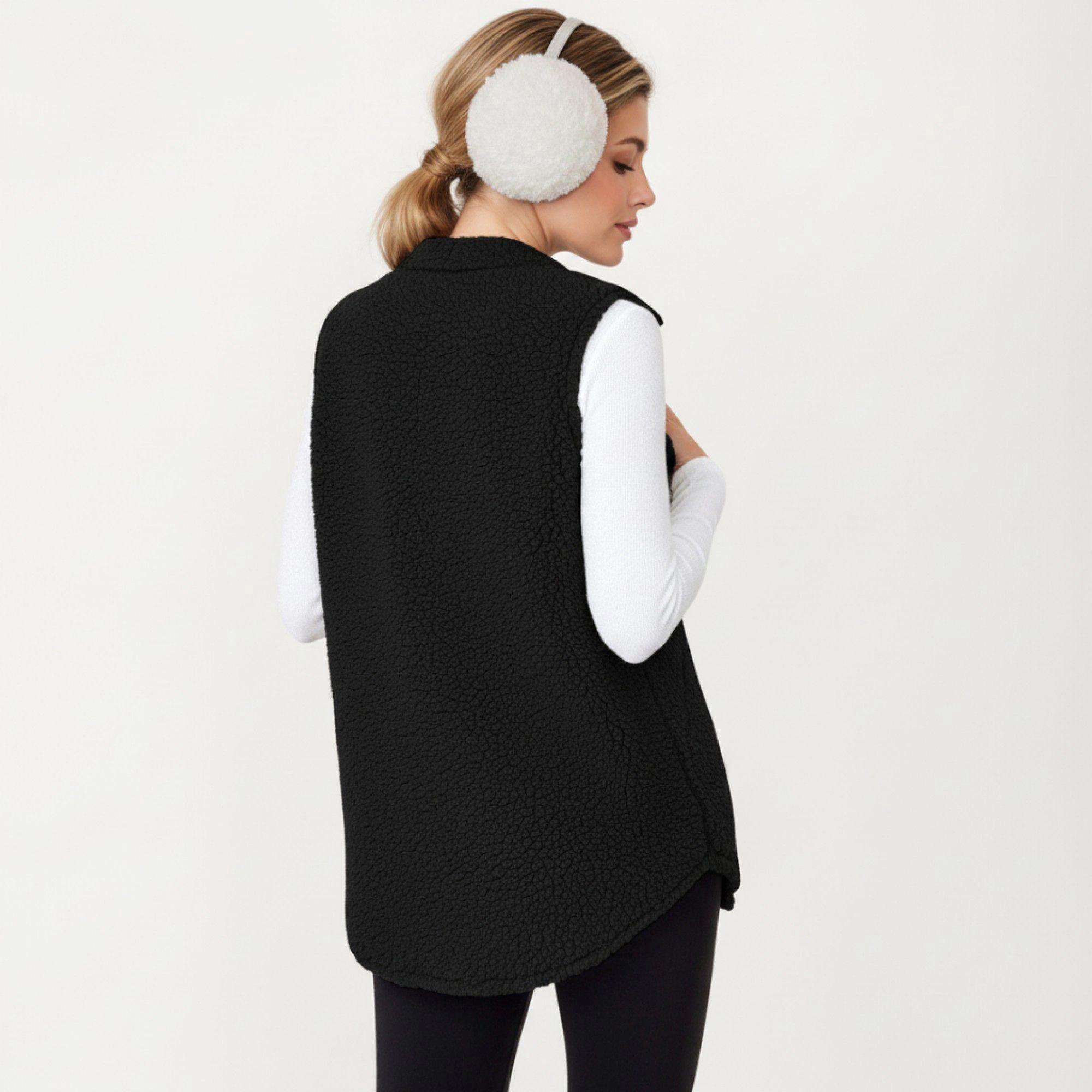 Anna-Kaci Women's Faux Shearling Button Front Vest with Collared Neckline, Chest Flap Pockets, and Longline Fit