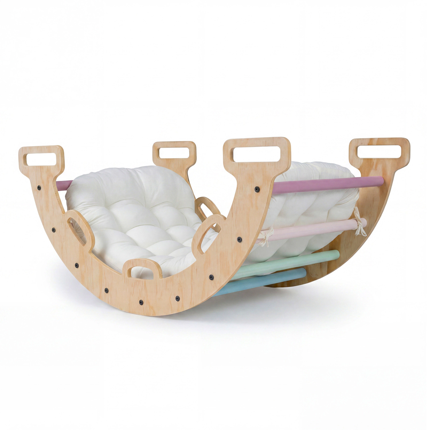 LJG Wooden Rocking Climbing Arch with Cushion -1 Montessori Kids Climber Rocker