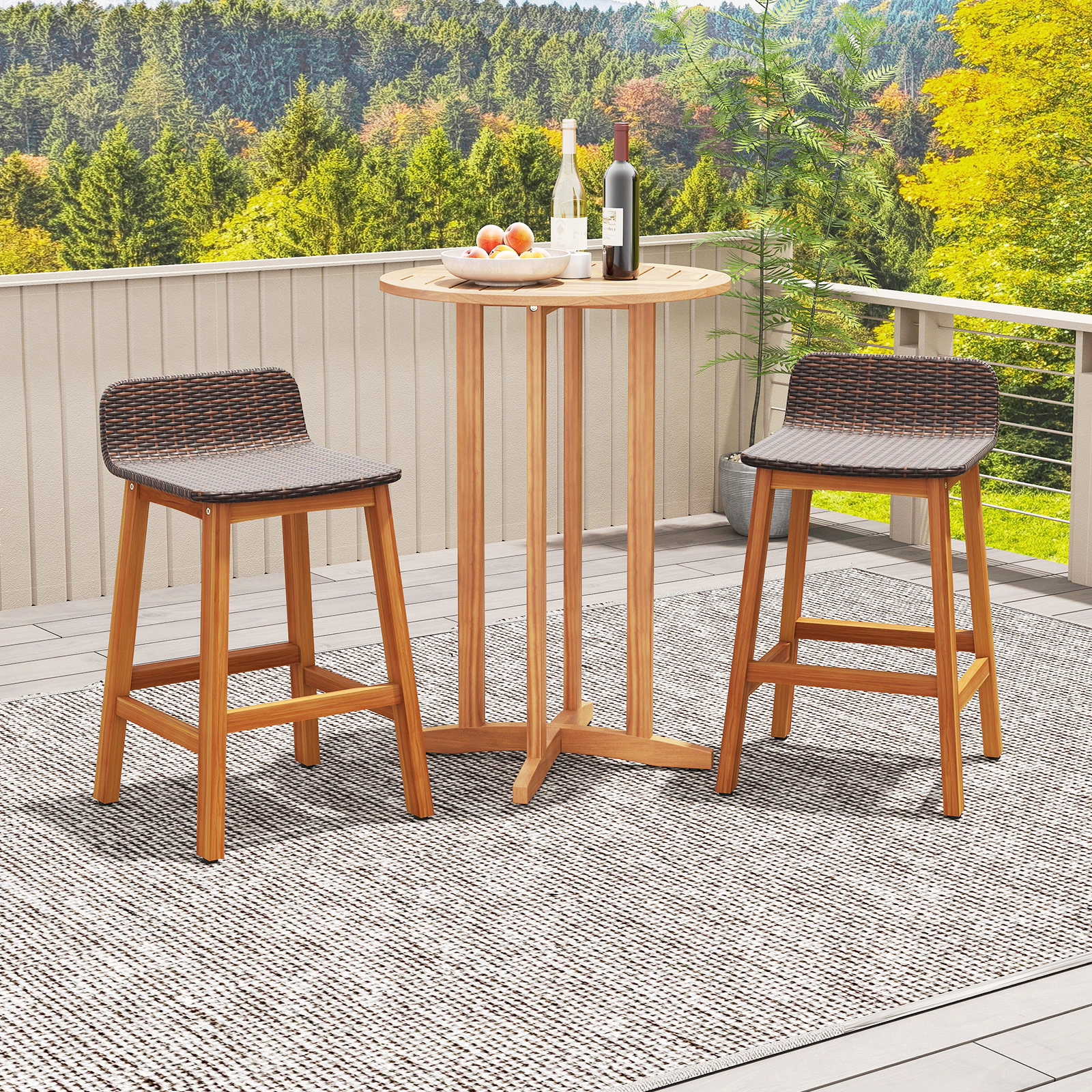 SUGIFT Porch Bar Stools with Backrests and Footrests 400-lb Capacity 26-in Seat Height Natural Brown
