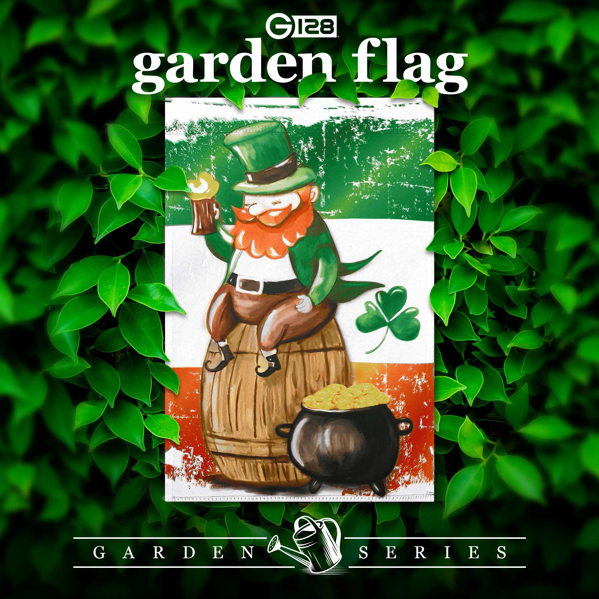 G128 Double-Sided St. Patrick's Day Garden Flag 12x18 in Leprechaun with Pot of Gold