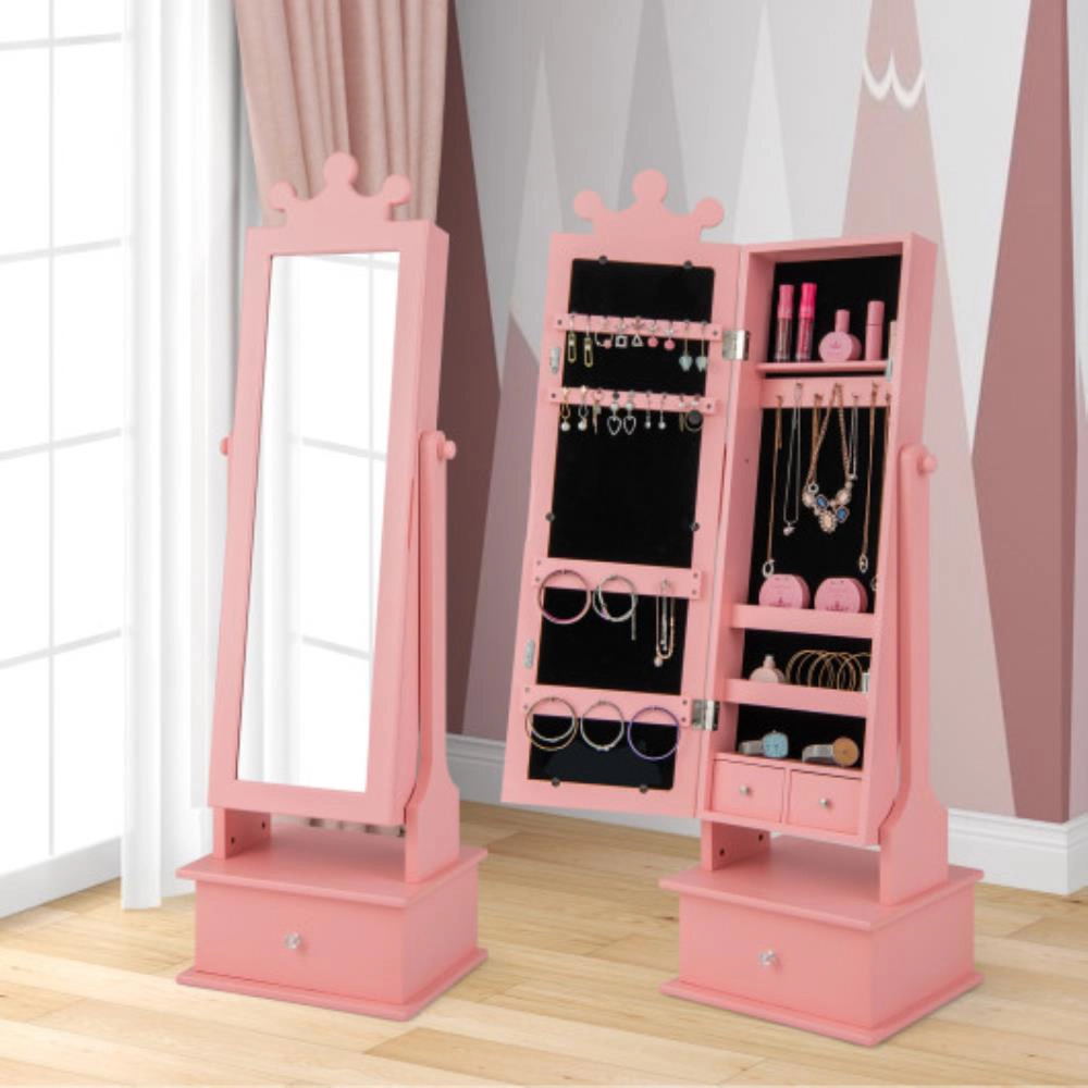 Hivvago 2-In-1 Kids Play Jewelry Armoire With Full Length Mirror And Drawers