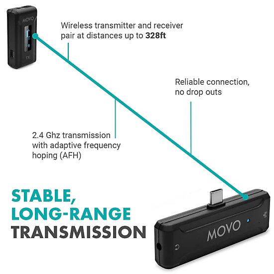 Movo WMX-2-C Wireless Microphone for iPhone 15/16 with Charging Case - 7HR Battery Wireless Lavalier Microphone