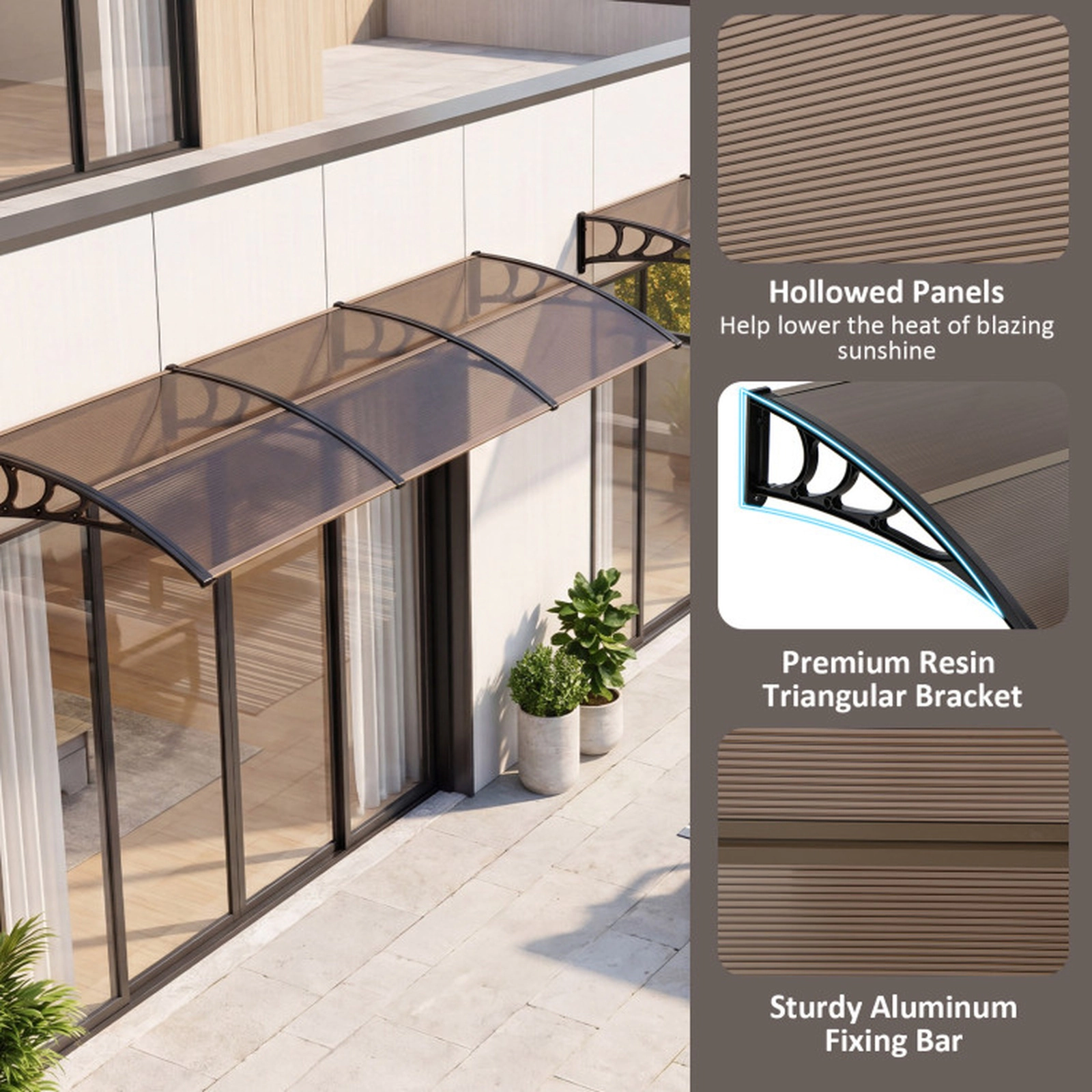 SUGIFT 39 x 30 in Outdoor Front Door Window Awning Door Canopy 44-lb Capacity Exterior Brown