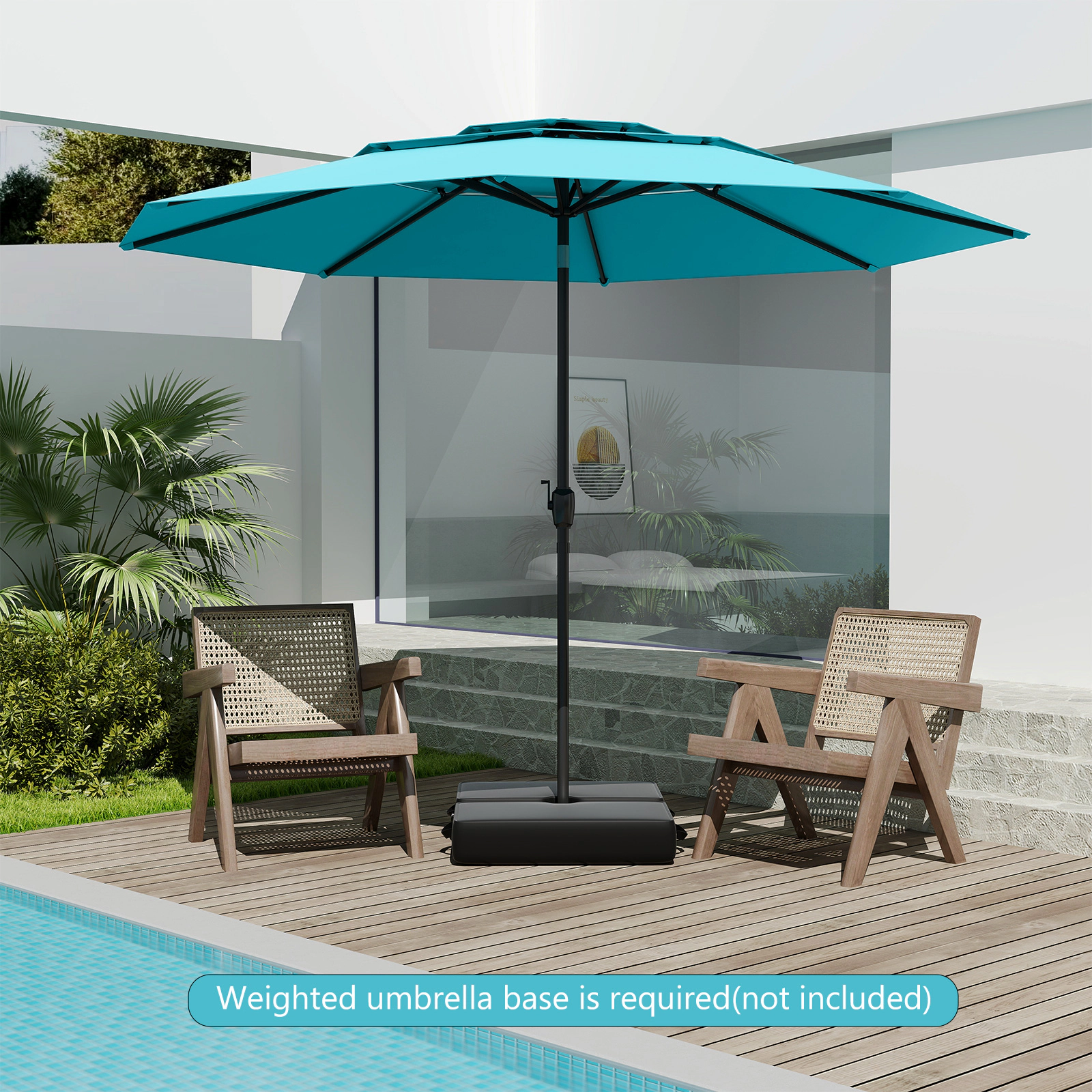 SUGIFT 10-ft Turquoise 3-Tier Vented Patio Umbrella with Crank Lift Tilt Button and 8 Thickened Ribs