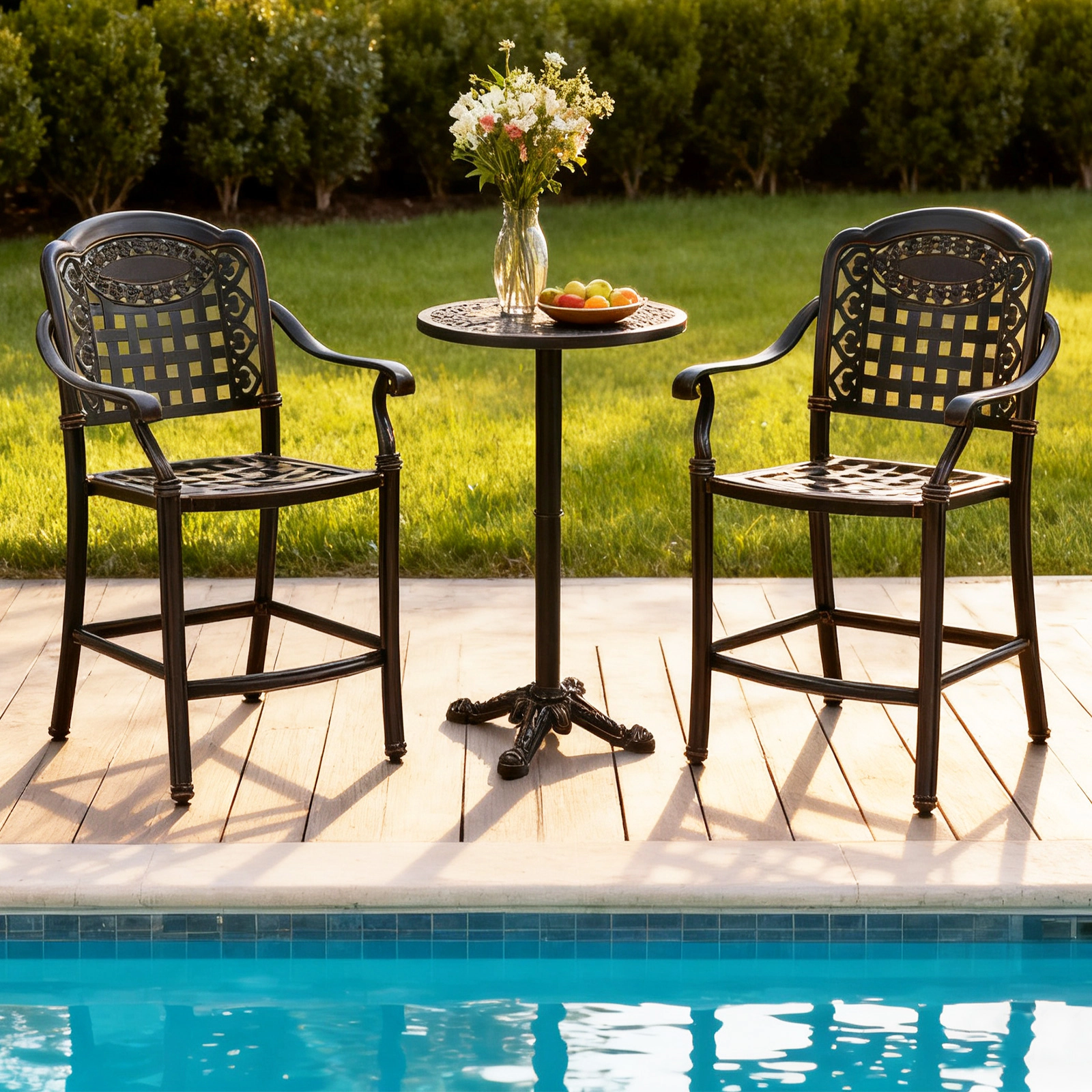 SUGIFT Set of 2 Outdoor Cast Aluminum Counter Height Bar Stools for Bar Sets 360-lb Capacity 25.5-in Seat Height Copper