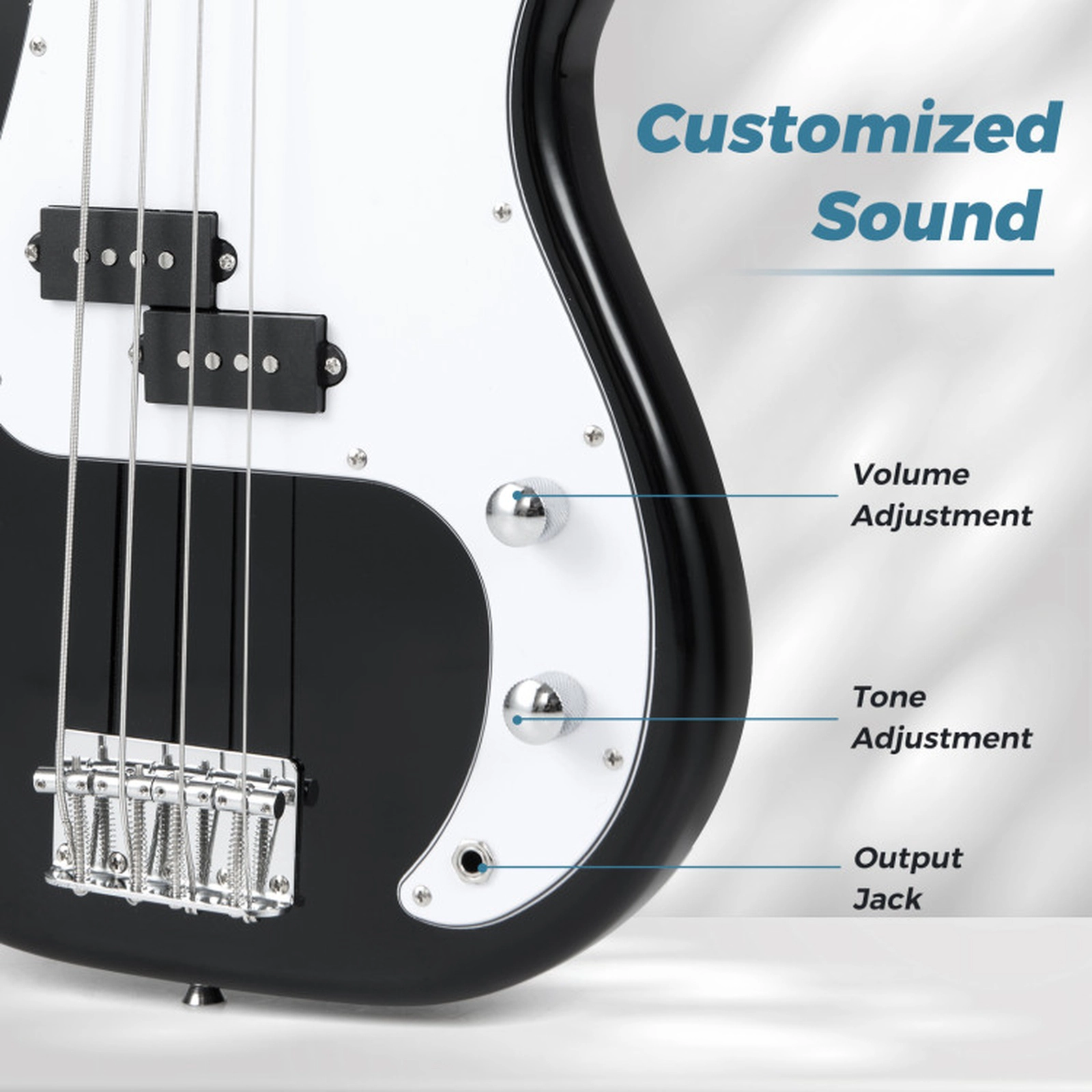 SUGIFT 45.5-in 4-String Electric Bass Guitar Double Pickups Maple Neck Gig Bag Cable Strap 9-lb Beginner Black + White