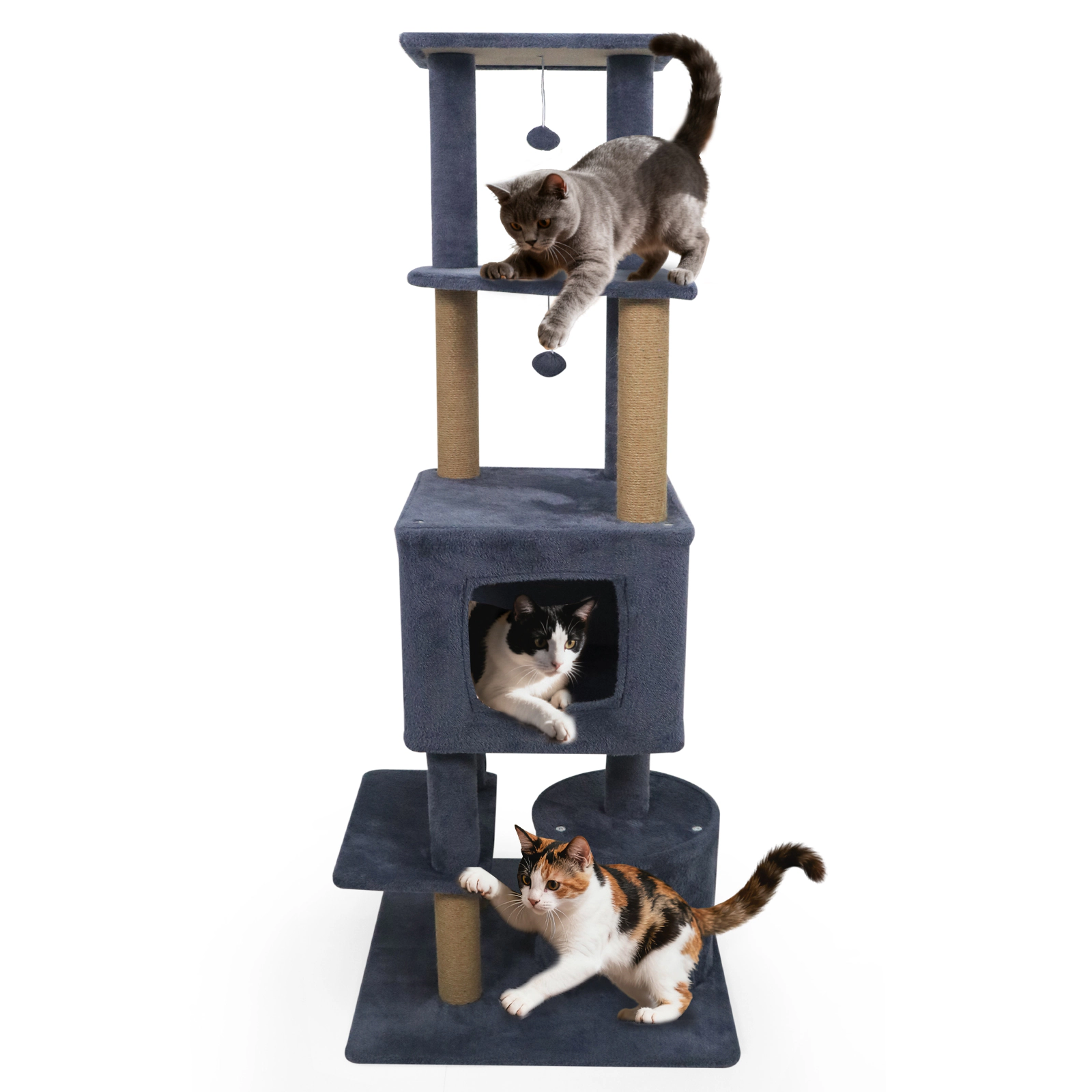 SUGIFT 64-in Dark Grey Cat Tree Tower with 2 Large Condos 5 Climbing Levels and Wall Anchor for Cats
