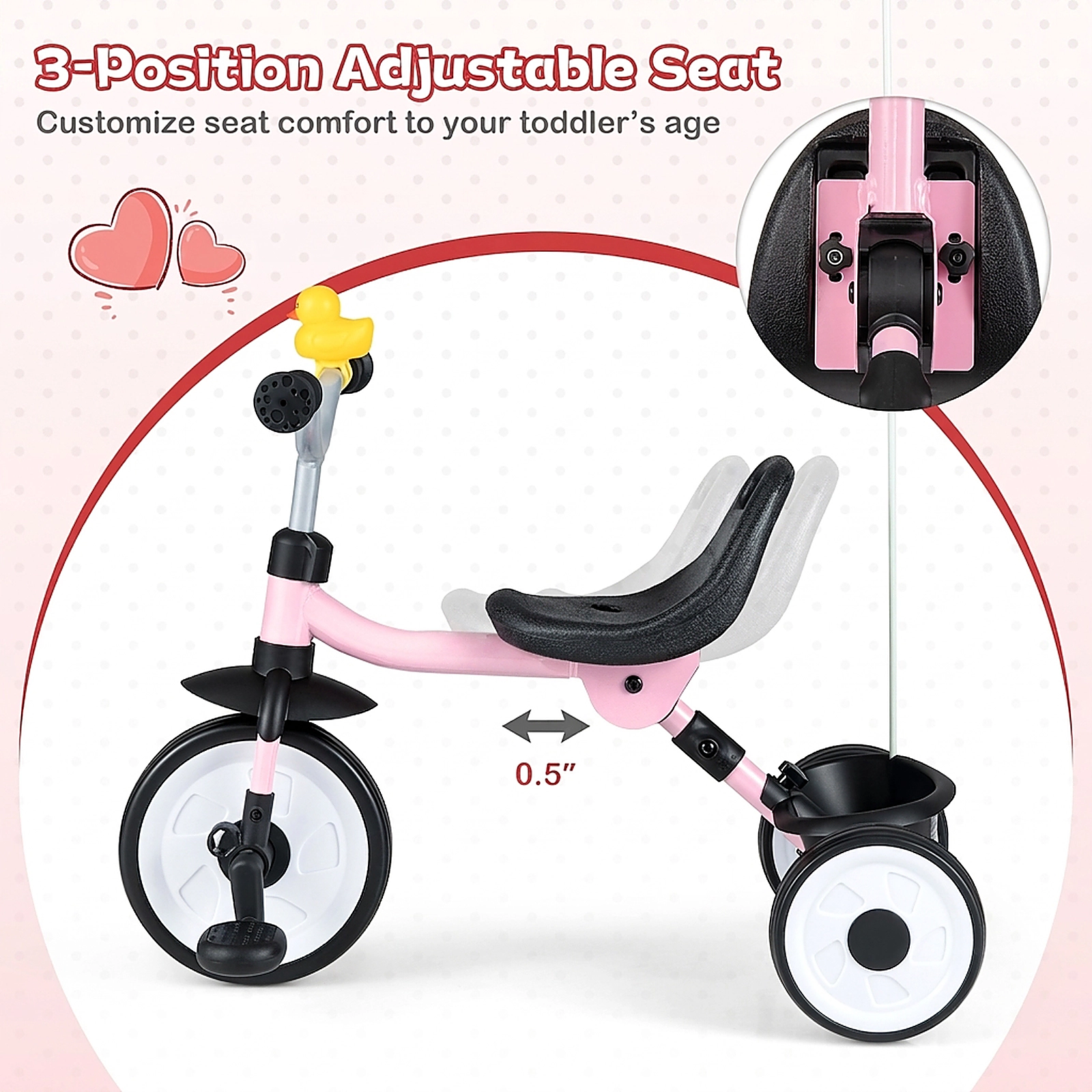 SUGIFT LED Glowing Wheels 3-Position Seat and Storage Basket Toddler Tricycle