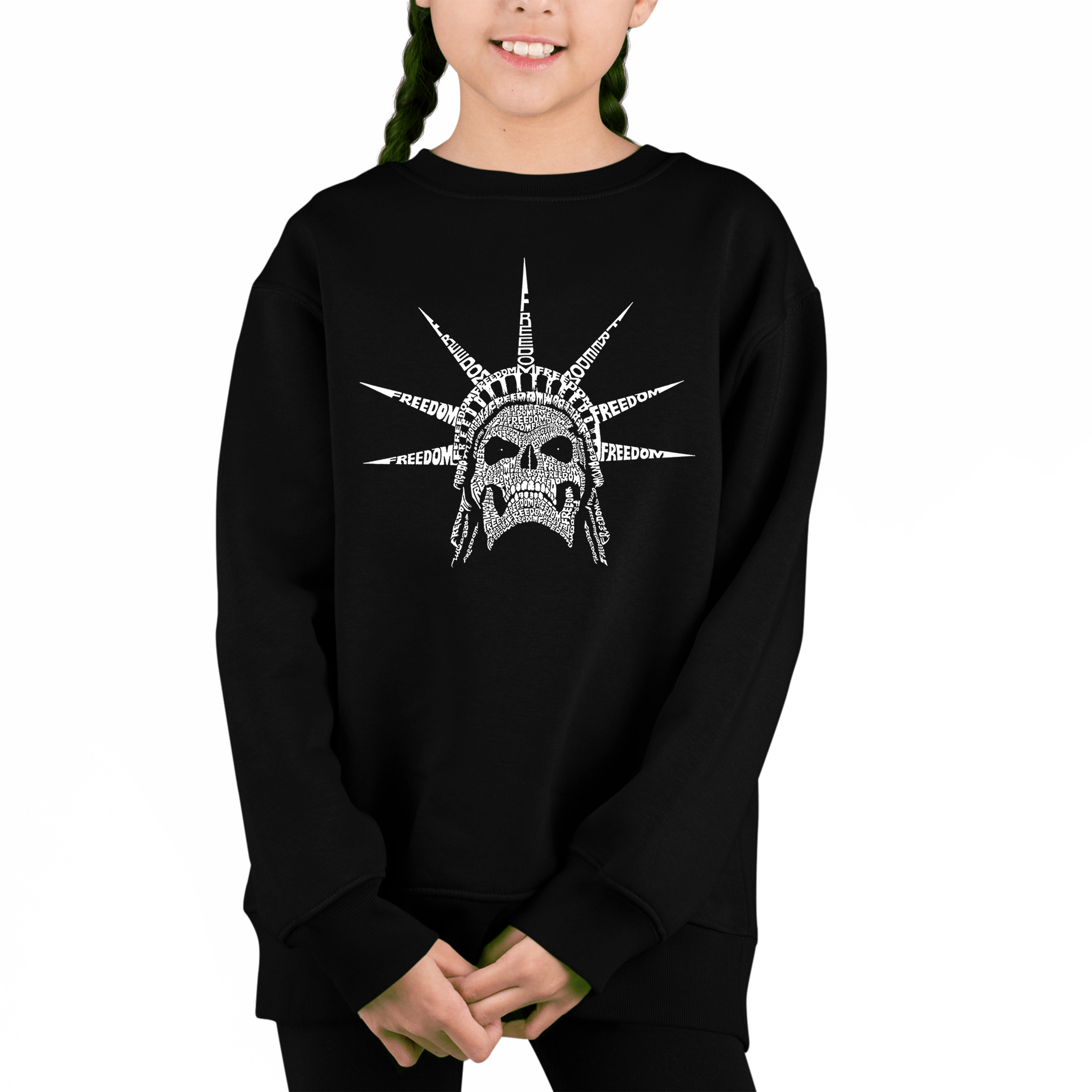 LA Pop Art Girl's Word Sweatshirt - Freedom Skull