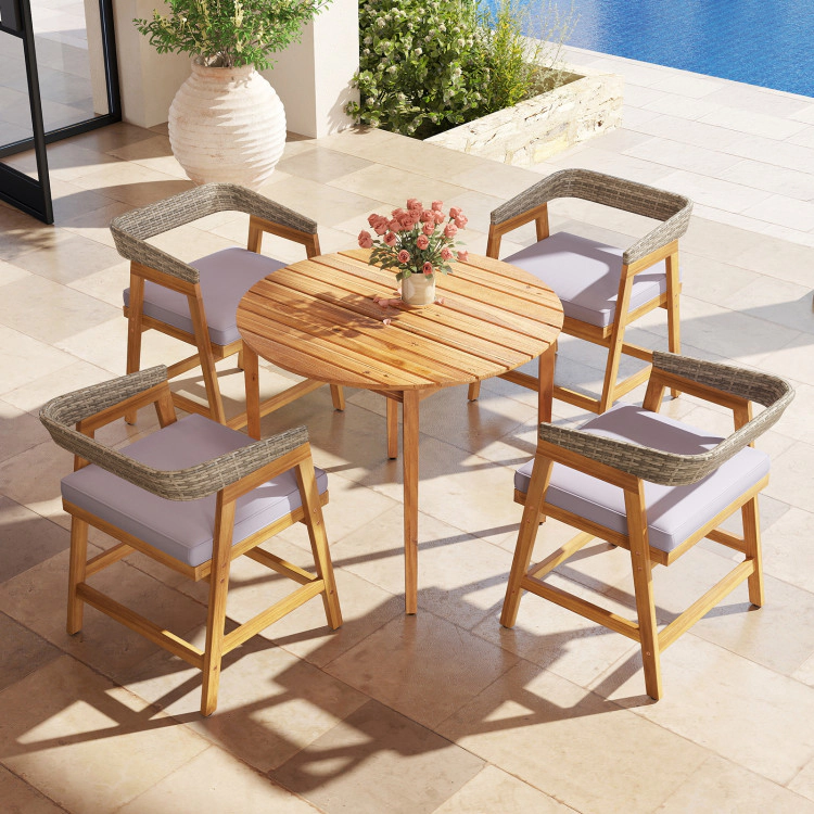 Hivvago 5 Pieces Patio Dining Set With Cushions And Pe Rattan Backrest For Garden And Backyard