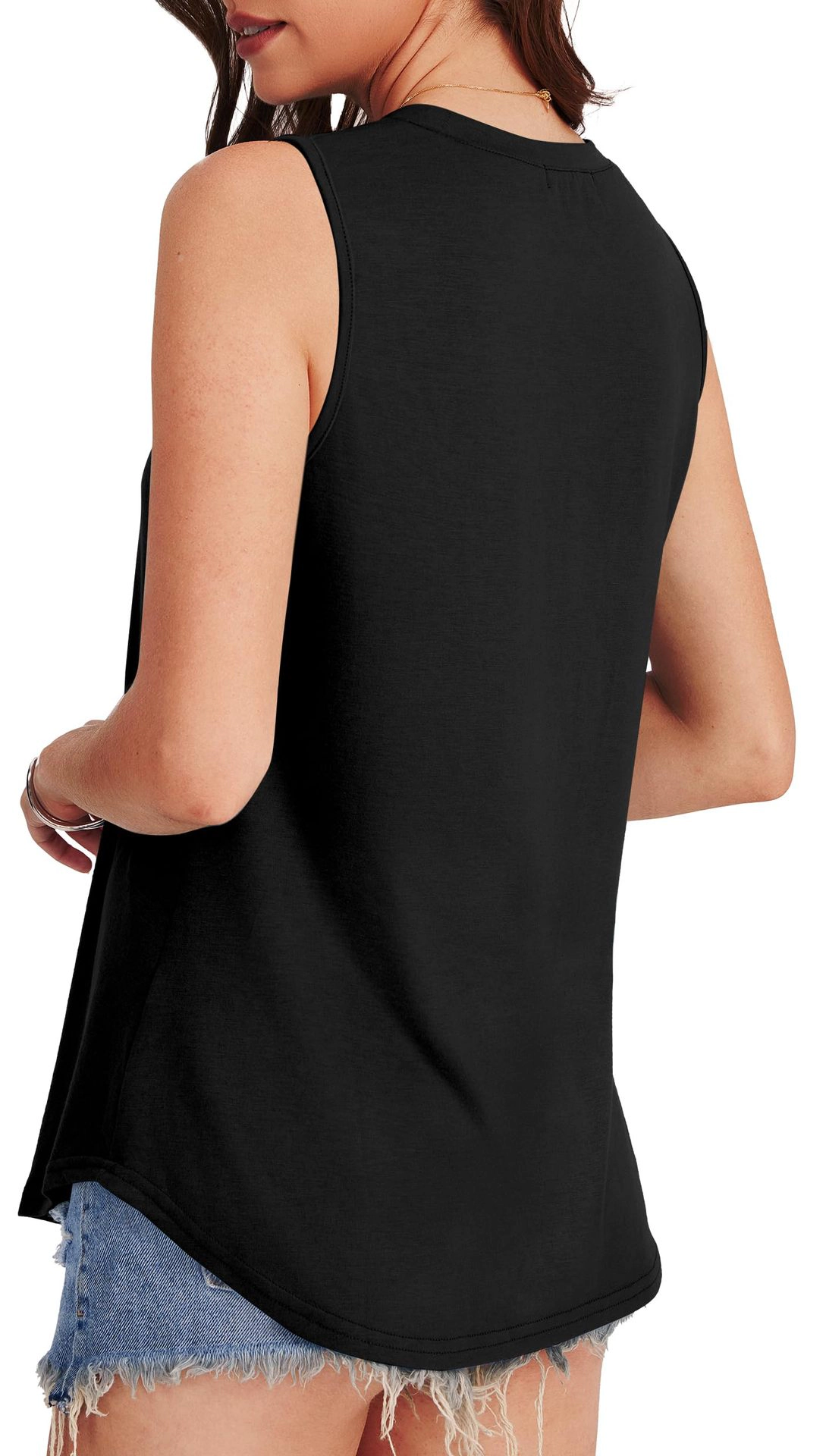 Enchanted Funland Womens Crew Neck Sleeveless Curved Hem Casual Tank Tops