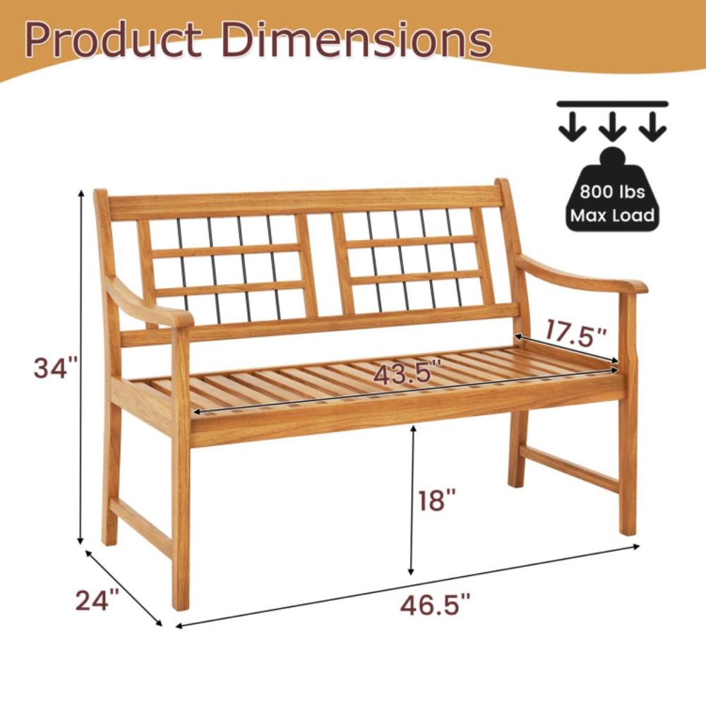 Hivvago Patio Acacia Wood Bench With Curved Armrests Slatted Seat And Backrest