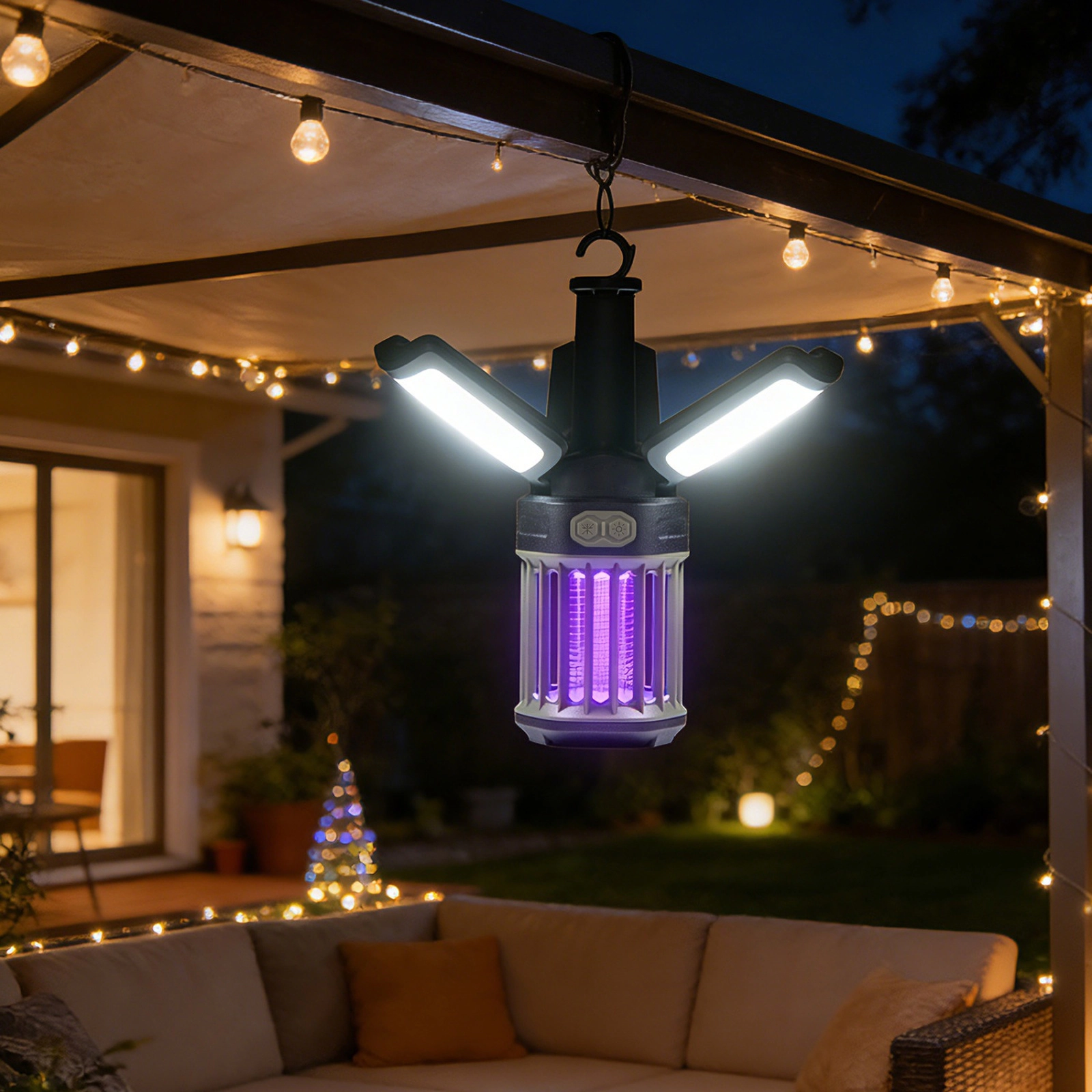 SUGIFT USB-C Rechargeable Outdoor Bug Zapper and Foldable Camping Lantern with 1050V Grid and 269-sq ft Coverage