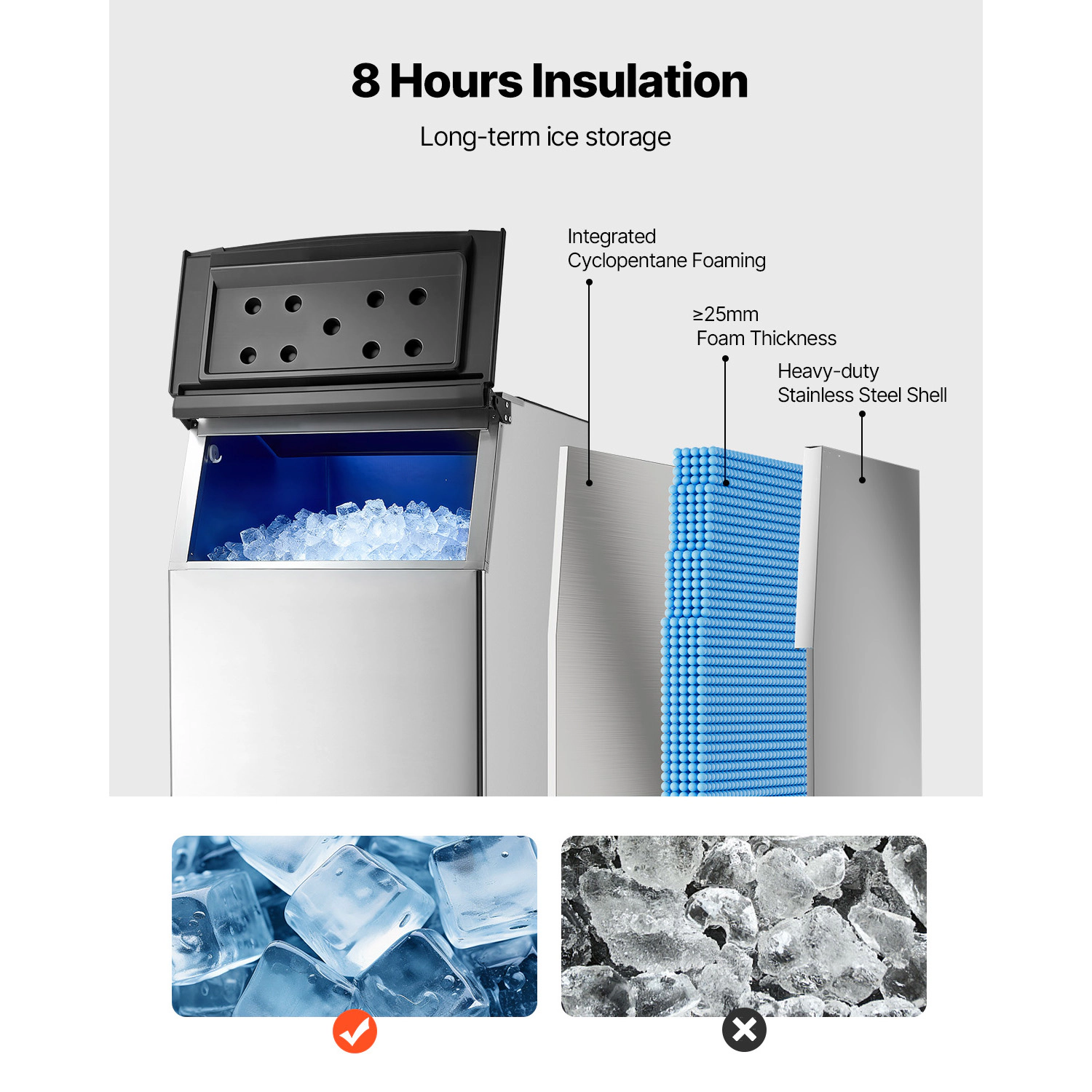 HONGGE Commercial Ice Maker Storage Bin Ice-Bin Stainless Steel Commercial Ice Storage Bin with Adjustable Anti-slip