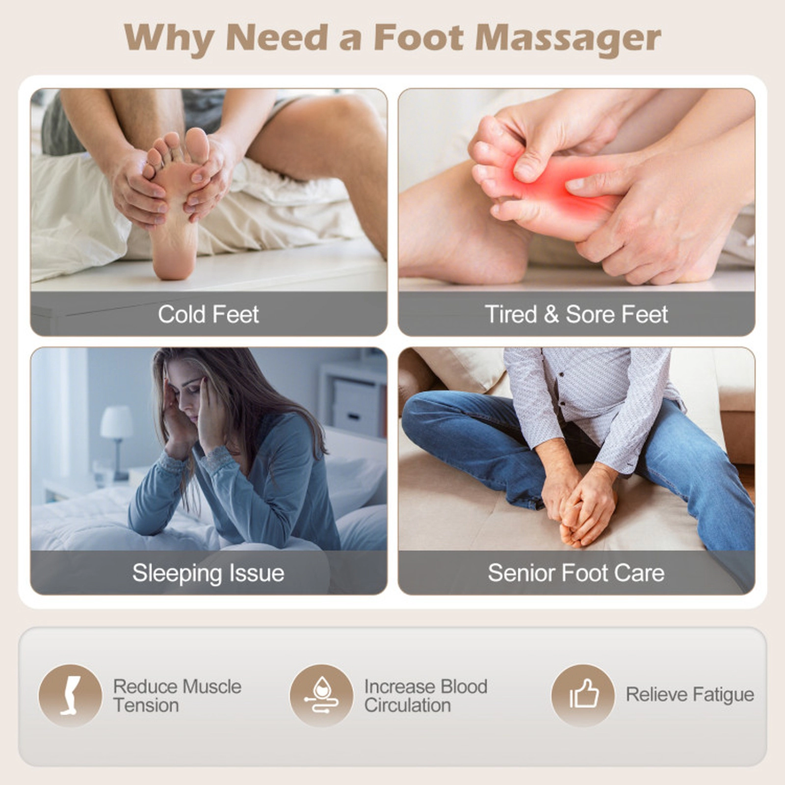 SUGIFT Shiatsu Foot Massager with Heat Air Compression 3 Kneading Intensities and Dust-Proof Cover