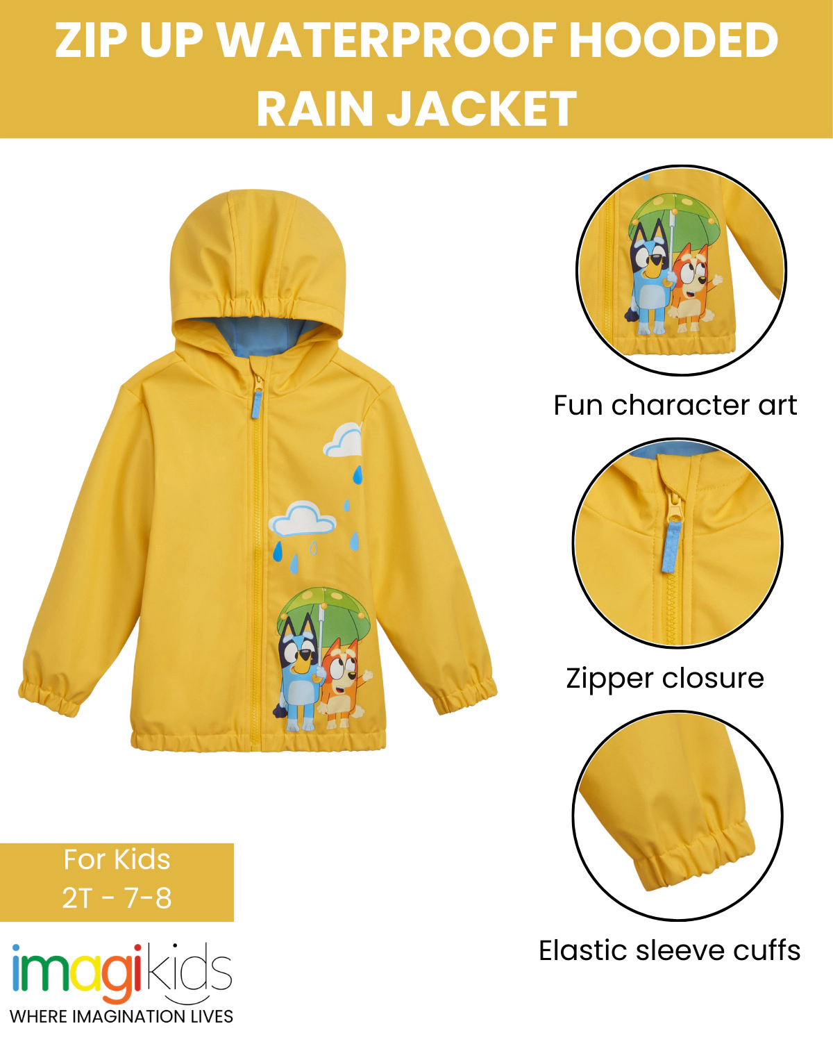 Bluey Zip-Up Hooded Rain Jacket