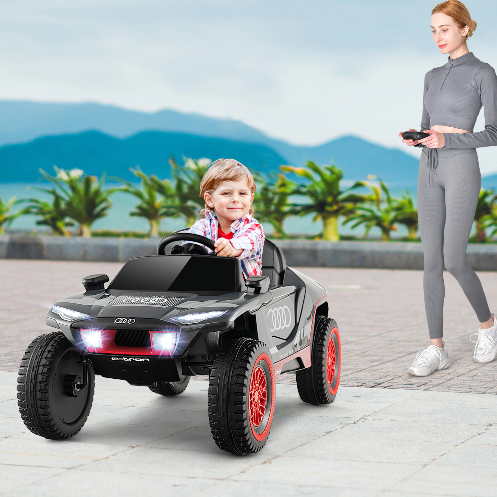 Costway 12V Licensed Audi Kids Ride On Car with 2.4G Parent Remote Control LED Lights