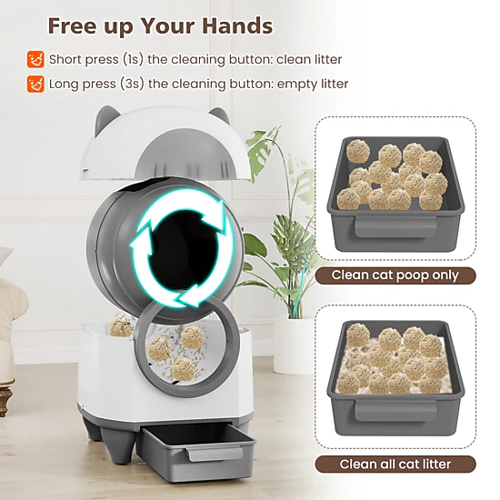 SUGIFT 22 x 23.5-in White 80-L Drum WiFi App Controlled Self-Cleaning Automatic Cat Litter Box with Odor Control