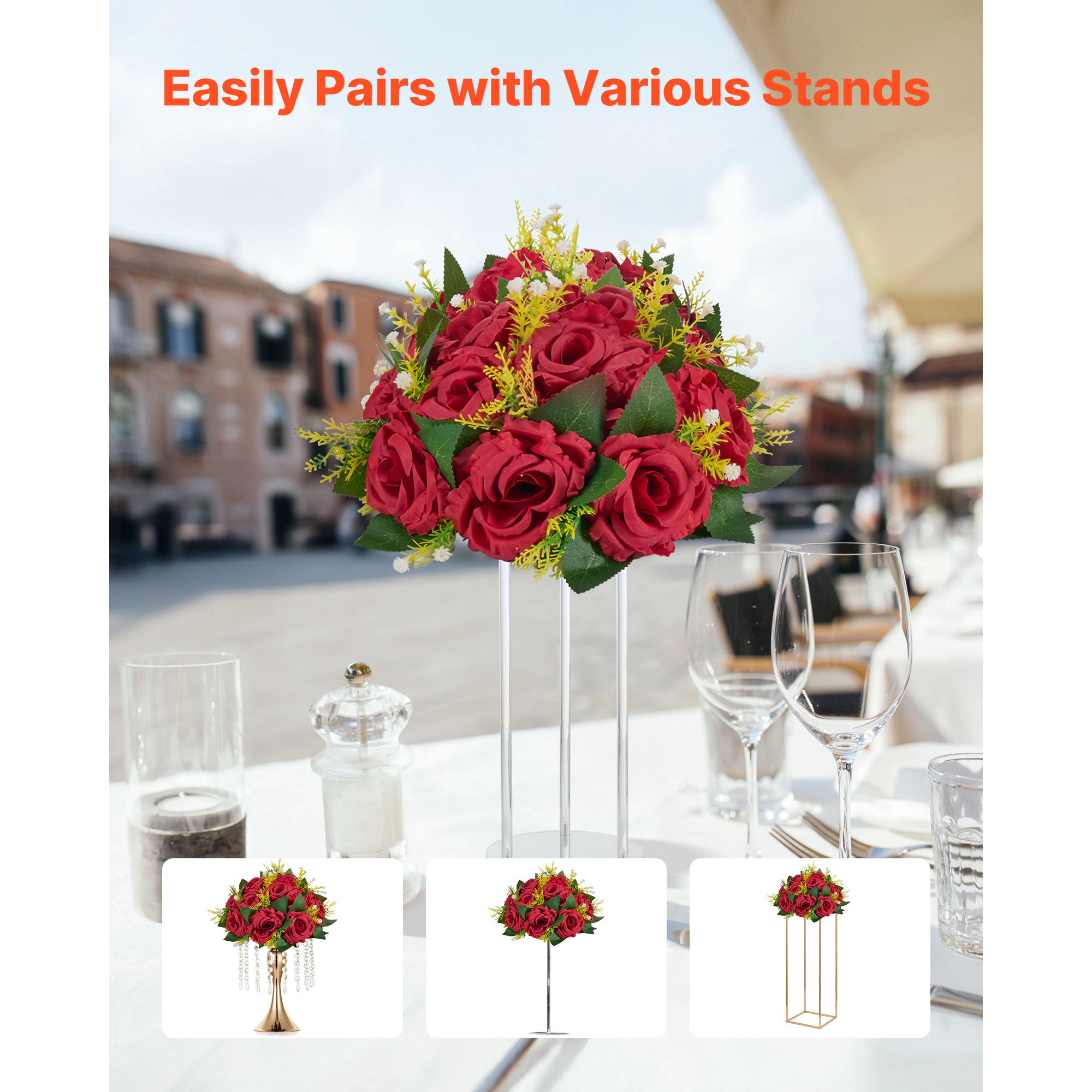 HONGGE Artificial Flower Roses Arrangement for Wedding Home Table, 10 PCS