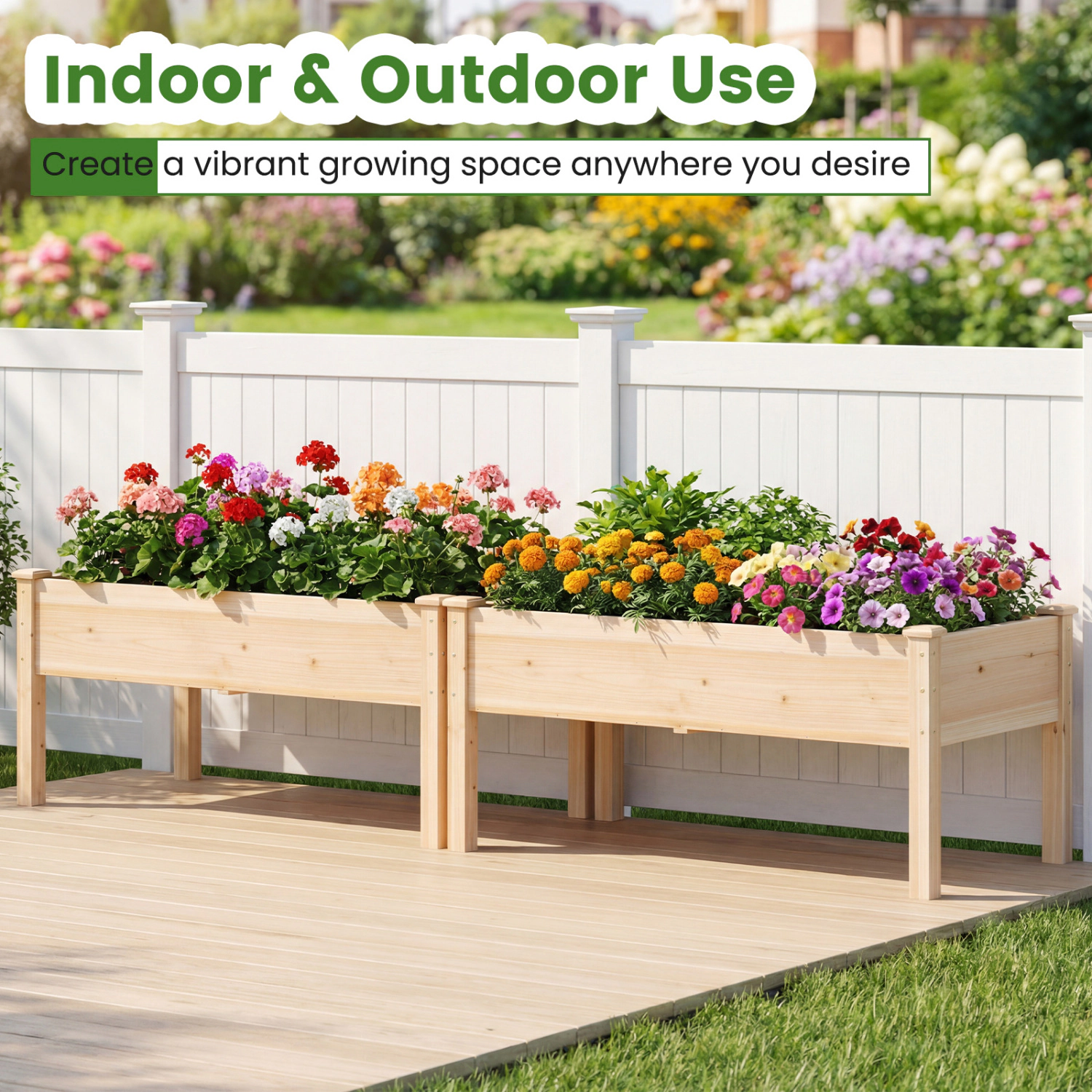 LJG Wooden Raised Garden Bed with Legs Natural Fir Wood Elevated Planter Box