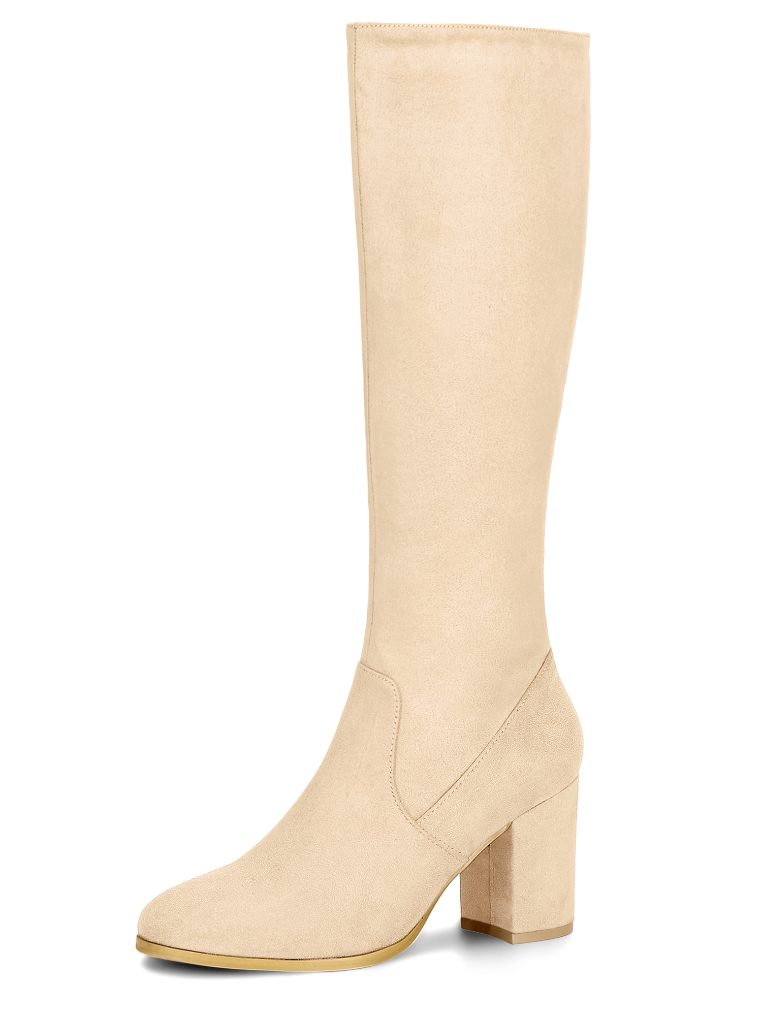BLISSFUL STEP Women's Side Zipper Chunky Heel Knee High Boots