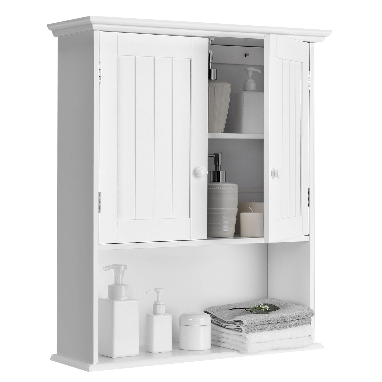 SUGIFT 2-Door Wall Mount Open Shelf MDF Bathroom Storage Cabinet 23.5-in x 8-in x 28-in 11-lb per Tier White