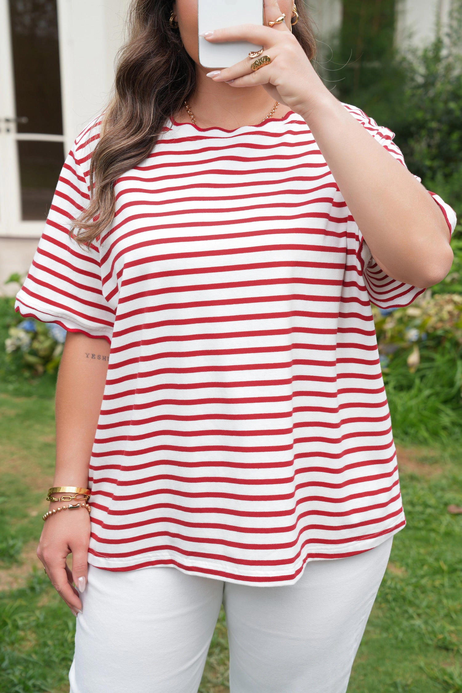 Threaded Pear Women's Esther Trim Short Sleeve PLUS Top