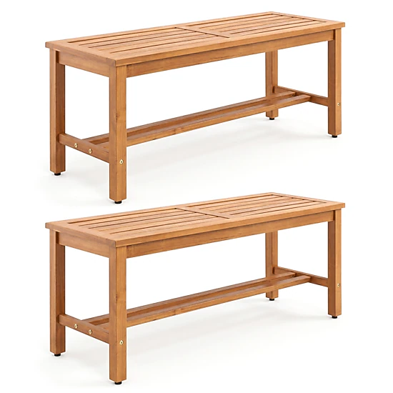 SUGIFT Set of 2 40-Inch Natural Acacia Wood Outdoor Benches