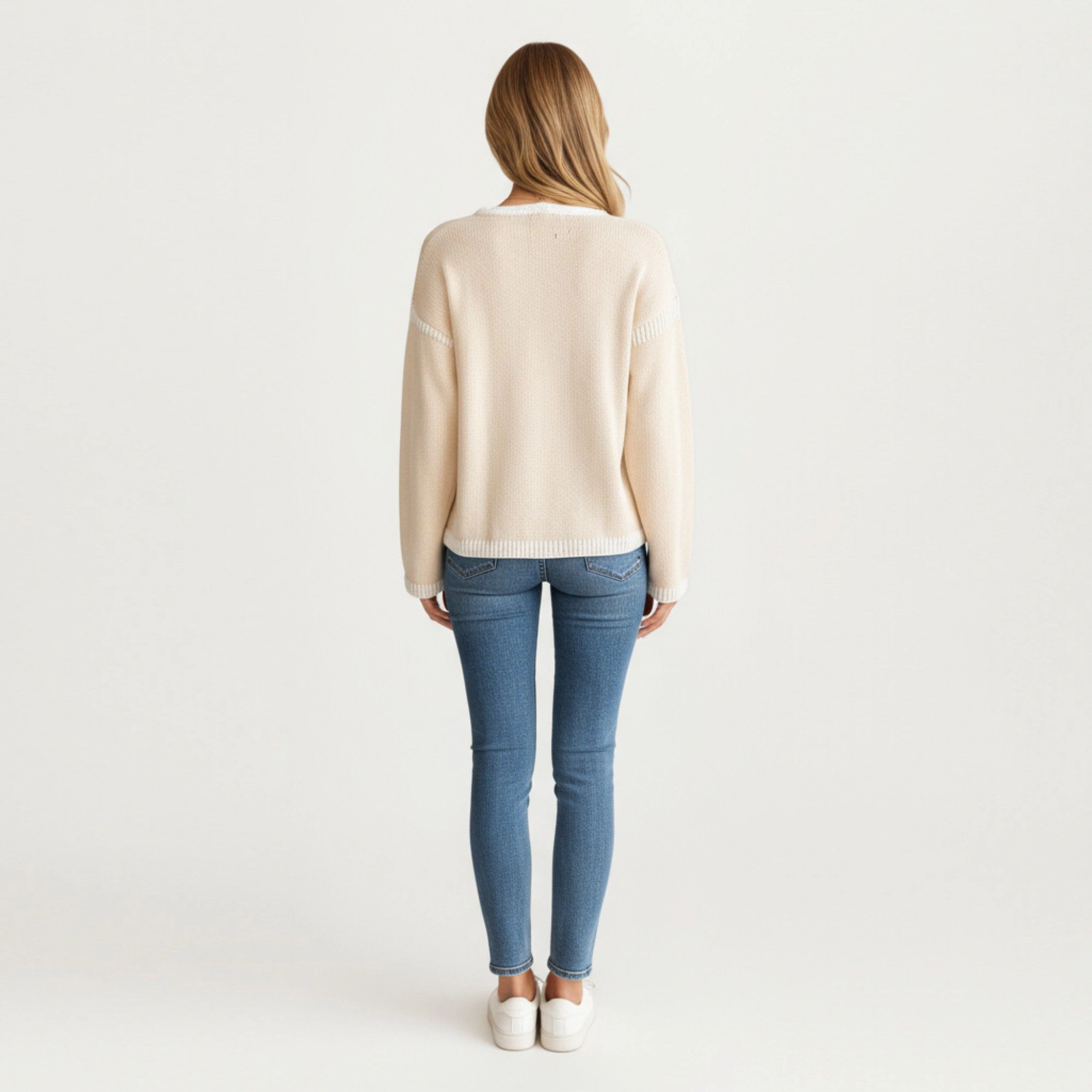 Anna-Kaci Women's Knit Cardigan with Front Tie Closures and Contrast Trim
