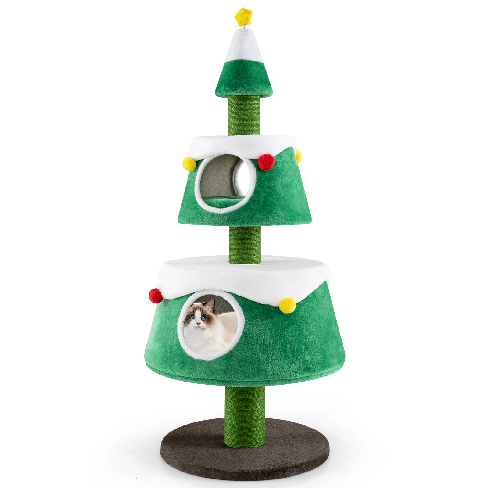 SUGIFT Green 60 in Christmas Cat Tree Holiday Tower with 2 Spacious Condos