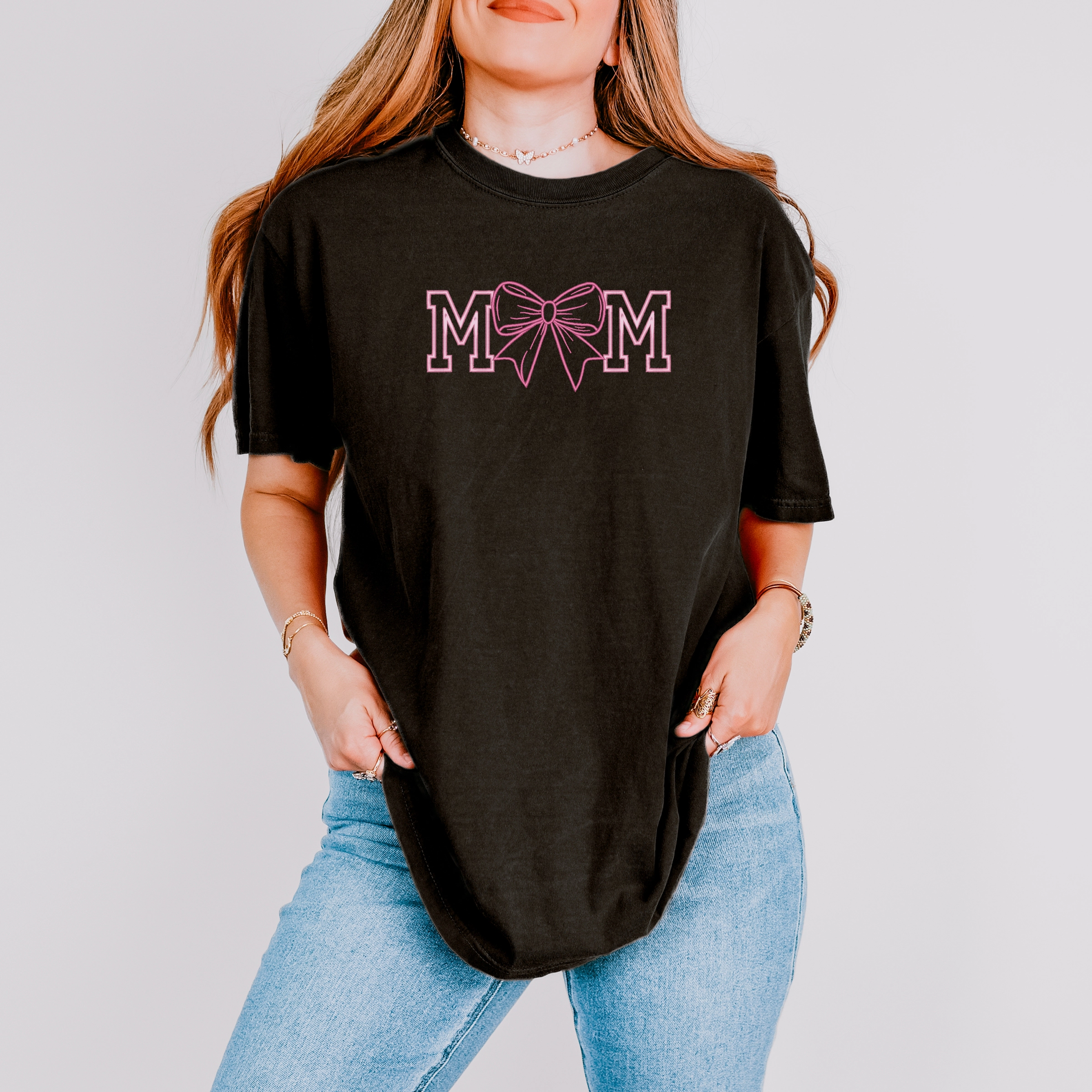 Simply Sage Market - Coquette Bow Mom Women's Garment Dyed Graphic T-Shirt