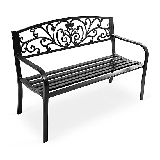 SUGIFT Steel Frame Patio Park Bench with Cast Iron Mesh Backrest 50-in Wide Outdoor Garden Porch Chair