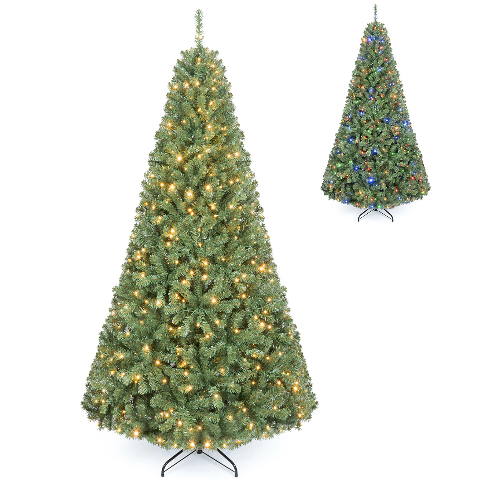 SUGIFT 7-ft Pre-Lit Hinged Artificial Christmas Tree with 500 Dual Color LEDs 11 Modes and 1570 Branch Tips Green
