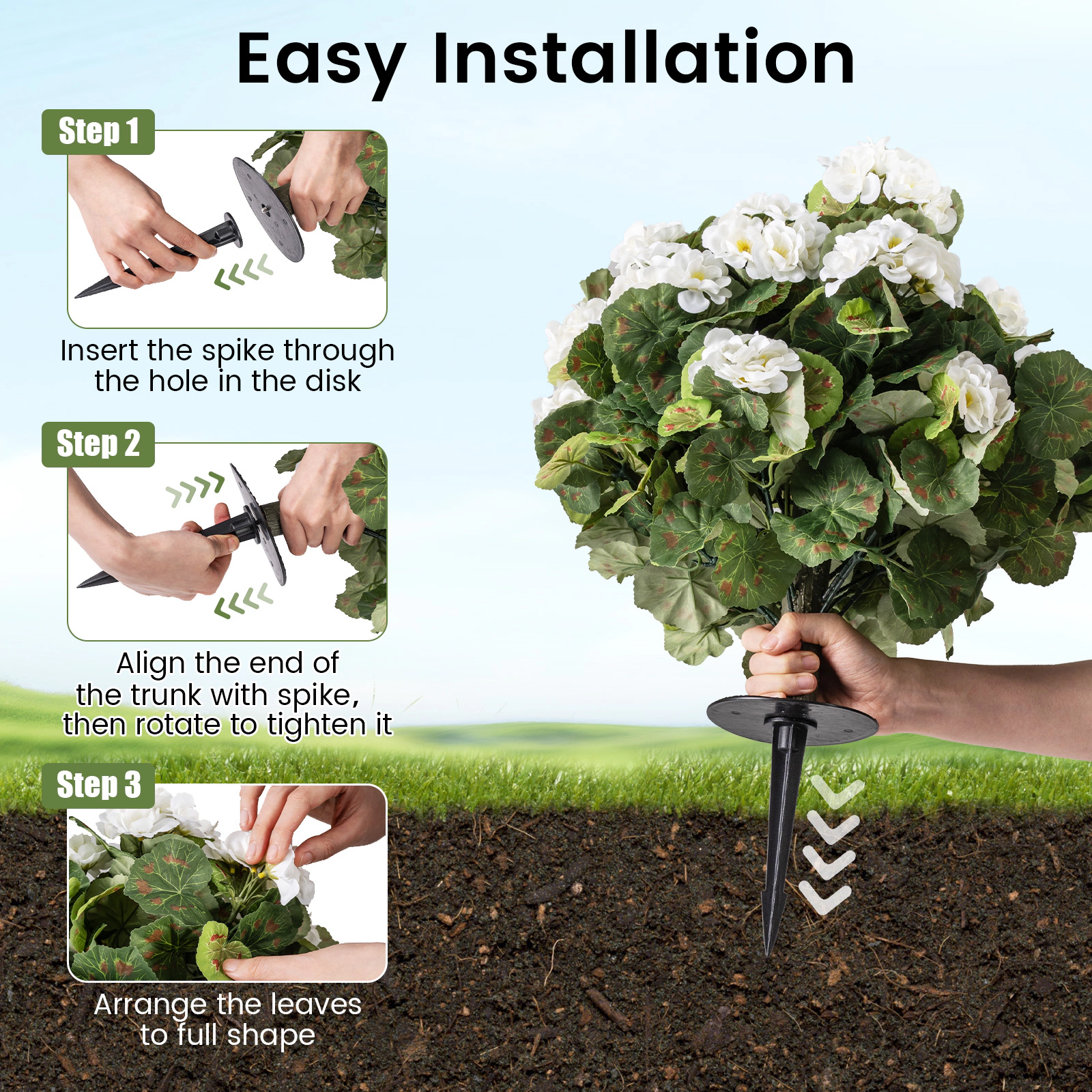 Slickblue Set of 2 Artificial Begonia Topiary Ball White Flowers 22.5 In Outdoor Plant Decor