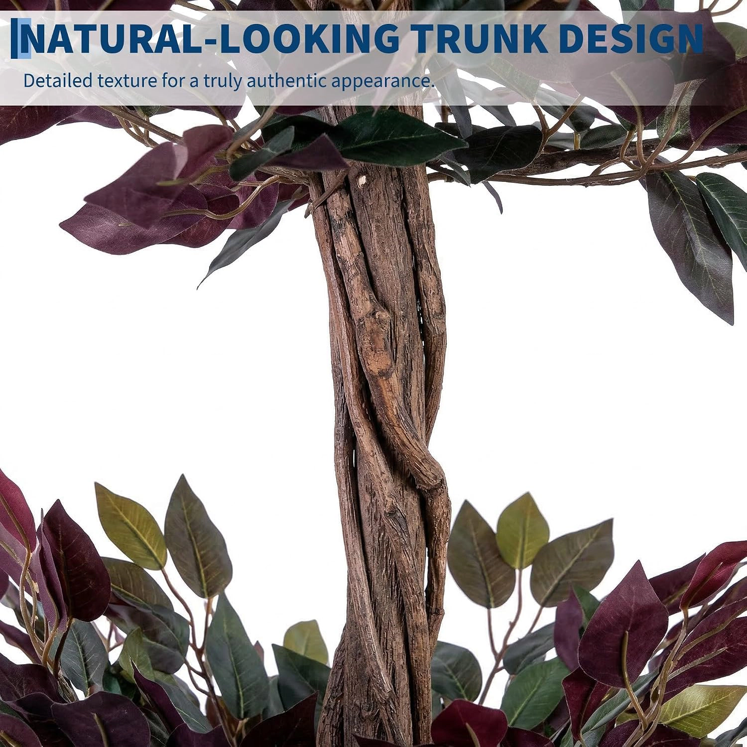 2 Pack Artificial Ficus Tree 5FT Tall, Purple Potted Faux Plant with Cement Planter and Moss