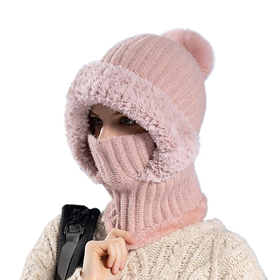 Wardrobe Whimsy Womens Knit Beanie Hat Fleece Lined Scarf Mask Set Snow Caps