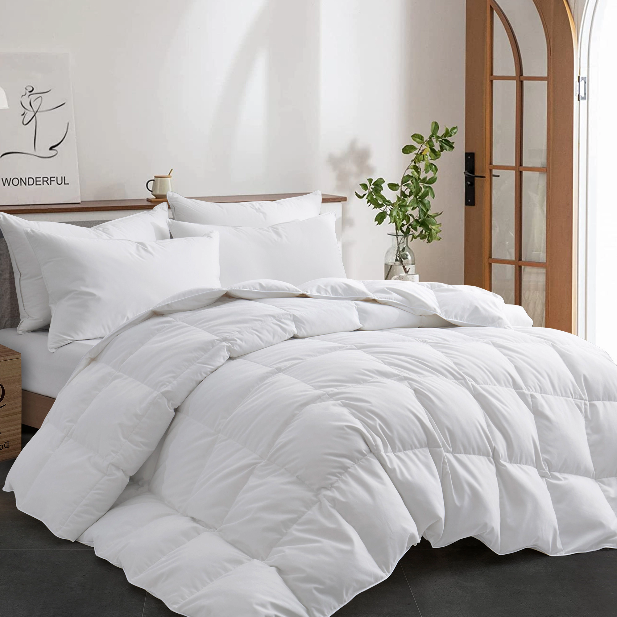 Unikome Premium All Season White Goose Down Duvet Insert with Ultra Soft Noiseless Cover
