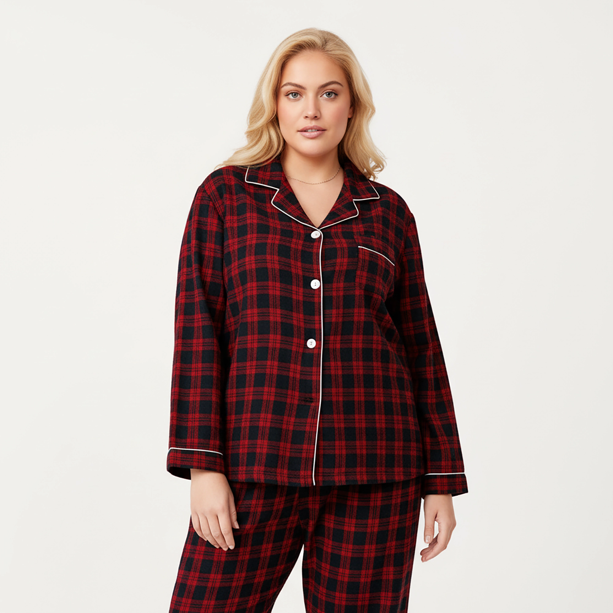 Anna-Kaci Women's Plus 2-Piece Plaid Button Front Pajama Top with Soft Brushed Fabric Matching Relaxed-Fit Pants