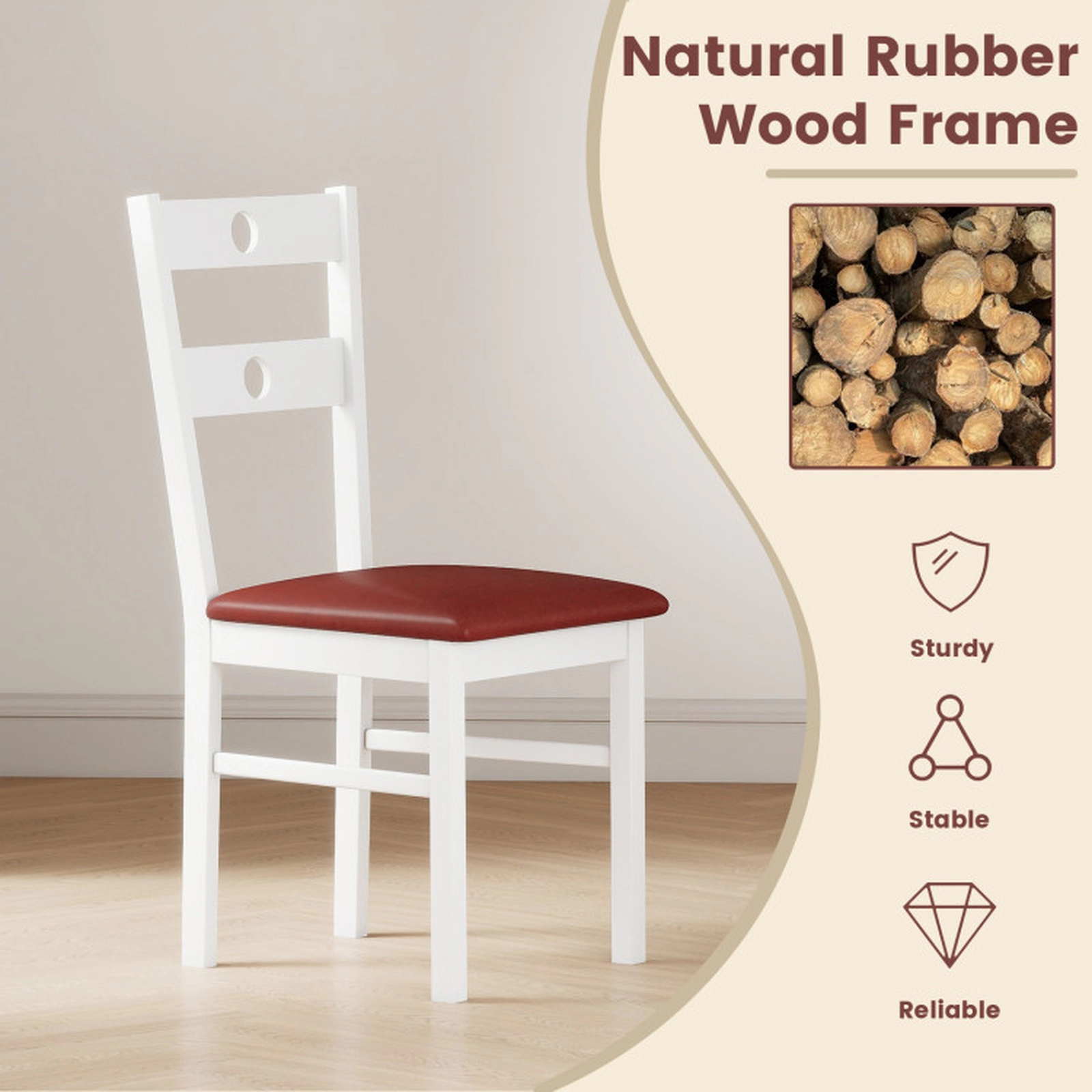 SUGIFT Armless Wooden Dining Chairs 330-lb Capacity with Hollowed Backrest Walnut/White Frame Black/Brown Seat