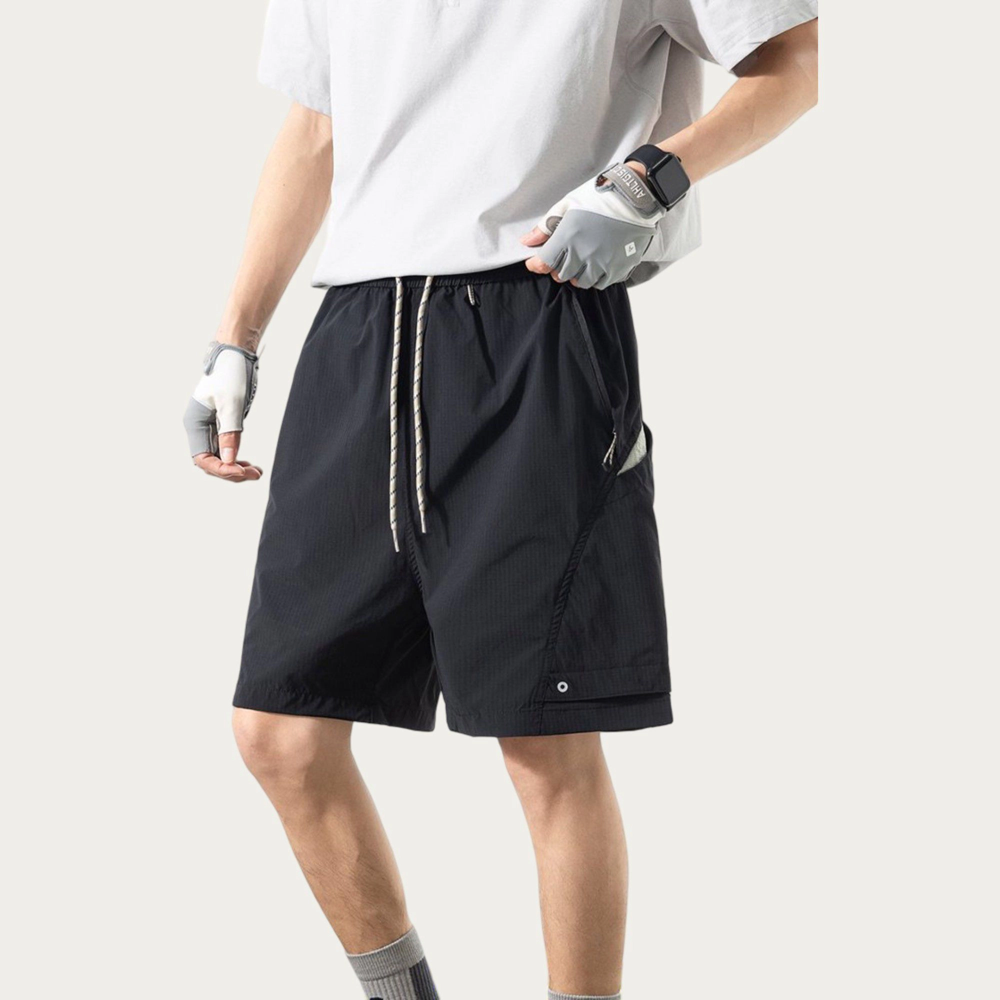 Anna-Kaci Men's Lightweight Athletic Shorts with Elastic Drawstring Waist Relaxed Fit Design and Side-Pocket Detail