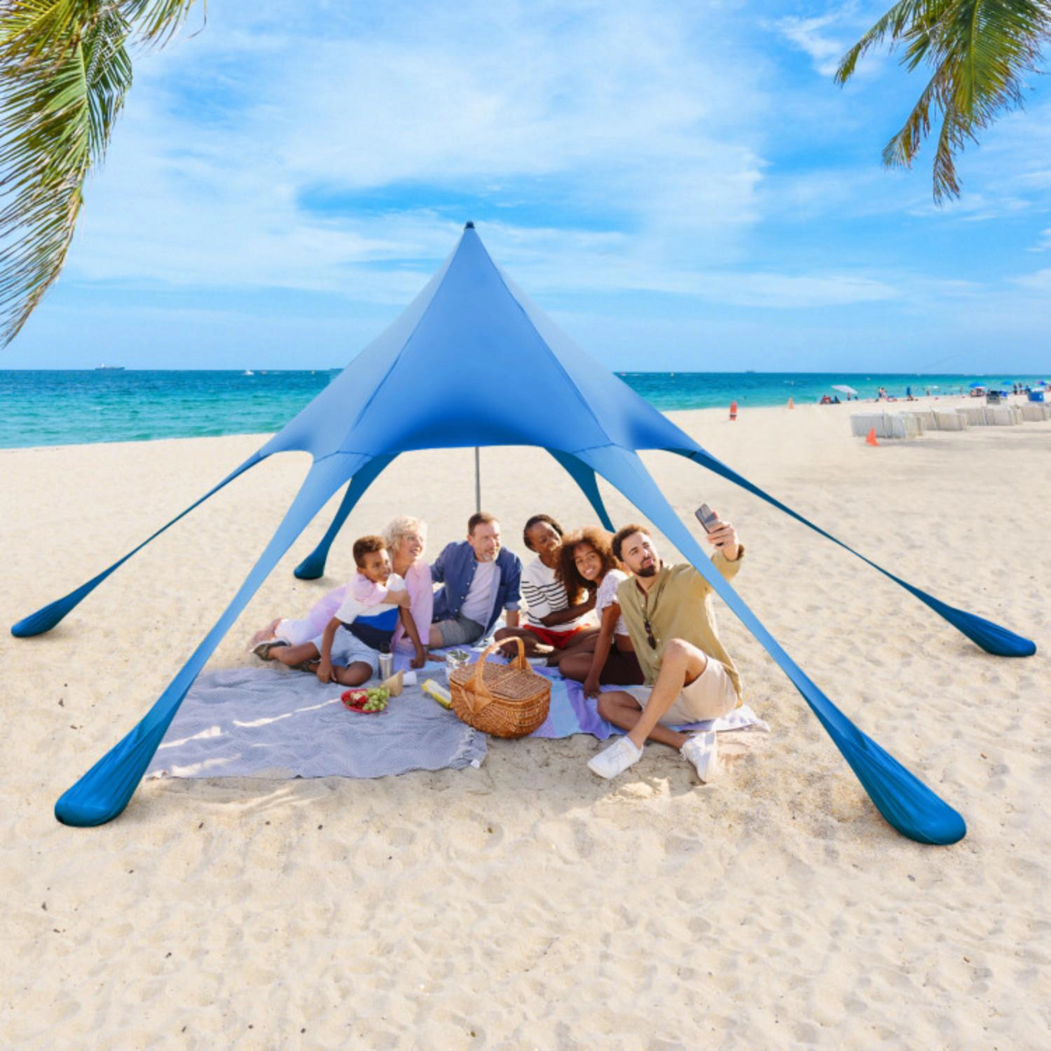 Hivvago 20 x Feet Beach Canopy Tent with UPF50+ Sun Protection and Shovel-Blue