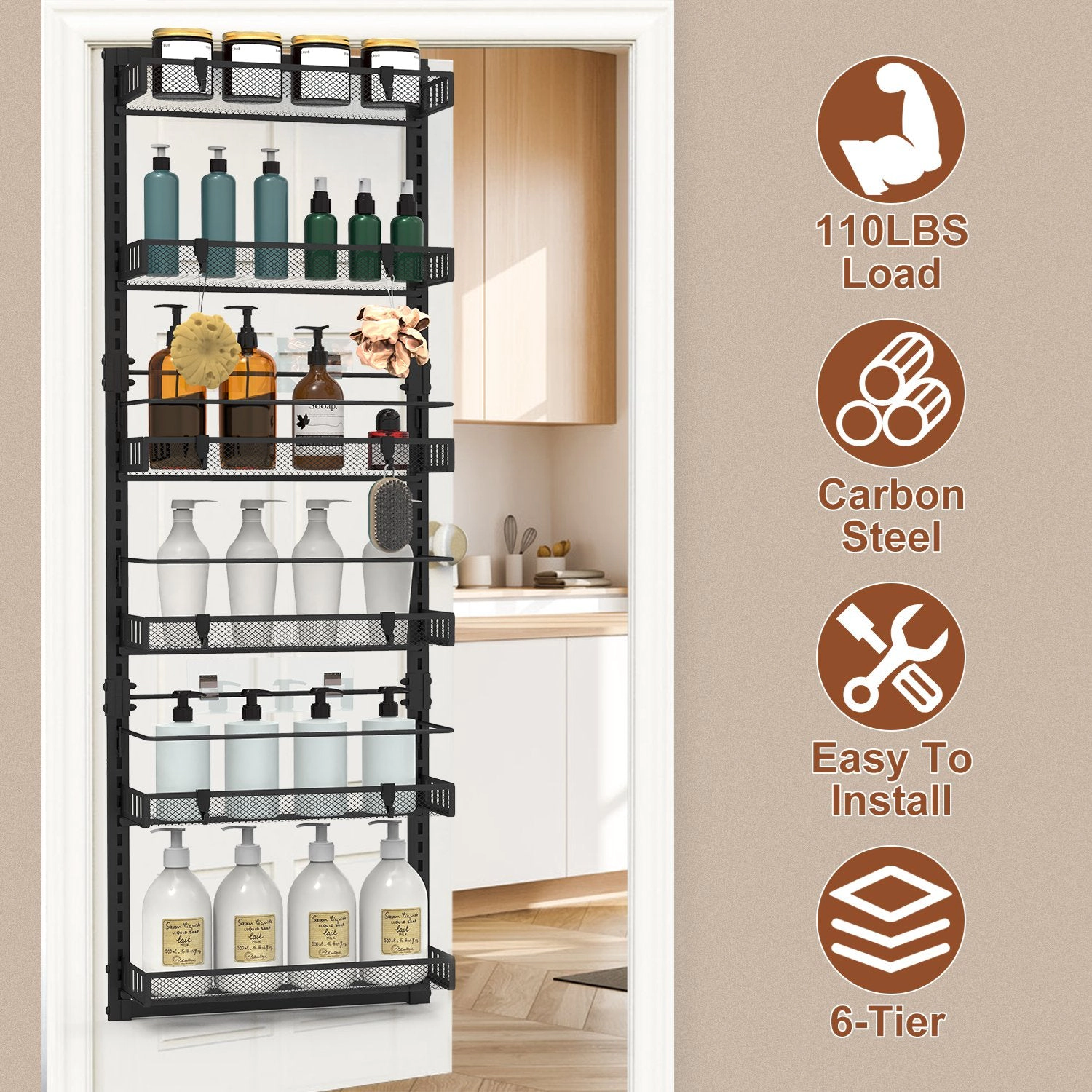 NEW Home Unisex 6-Tier Carbon Steel Over Door Organizer